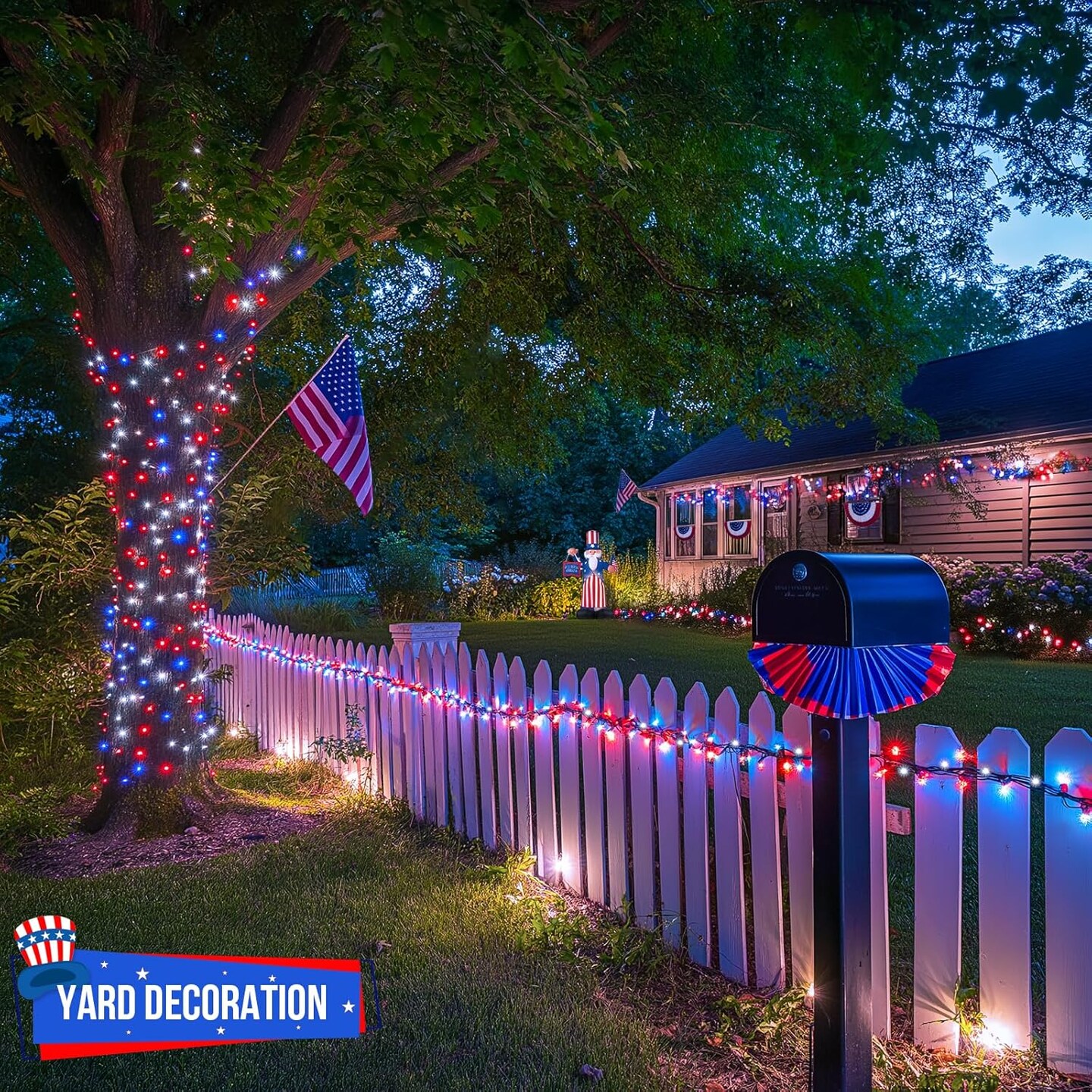 500 LED Red White and Blue Lights 4th of July Decorations, 173ft 8 Modes 4th of July Lights Outdoor, Waterproof Patriotic String Light Plug in for Memorial Day Independence Day Holiday Decor