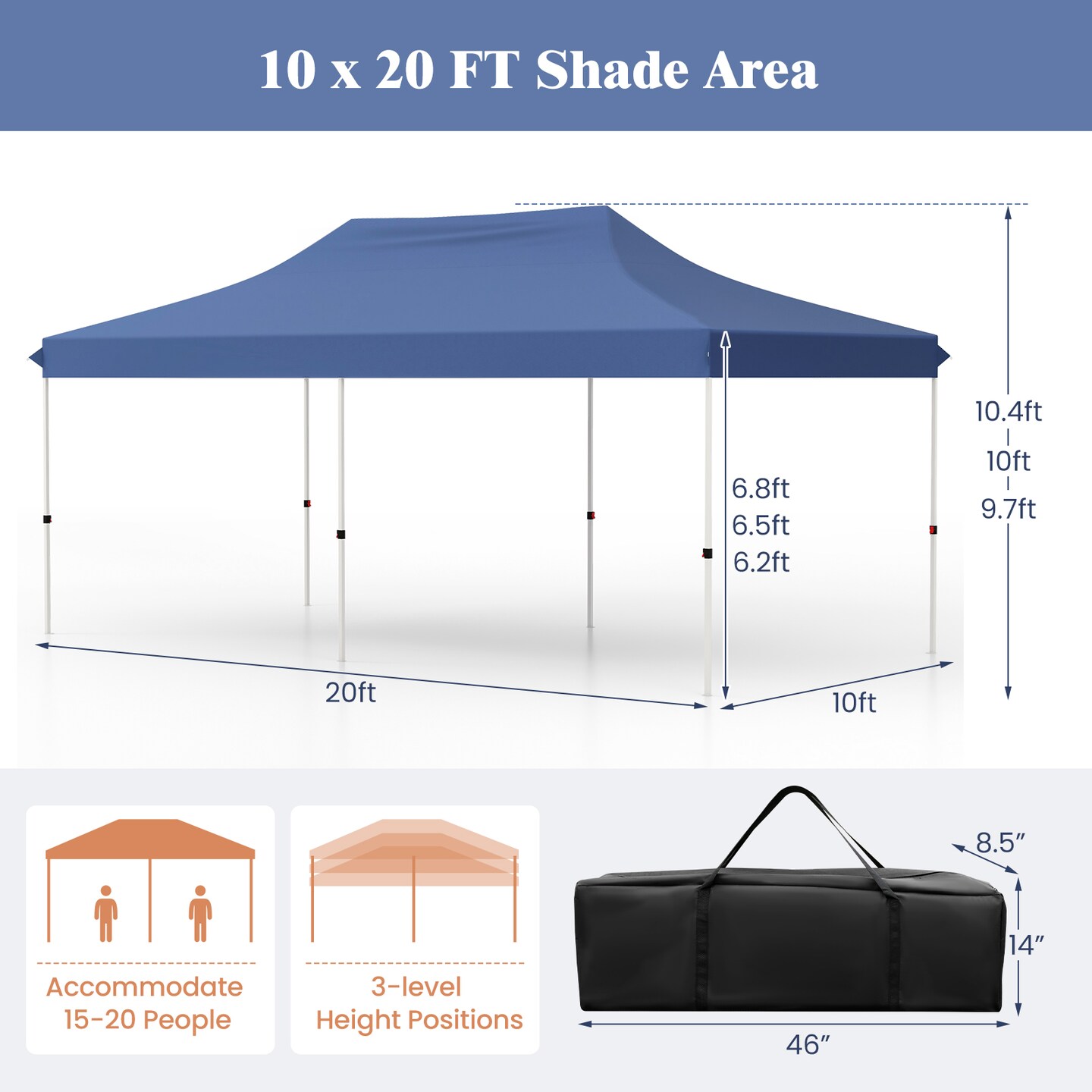 Oxford Pop-Up Canopy Tent with UV and Height Adjustments