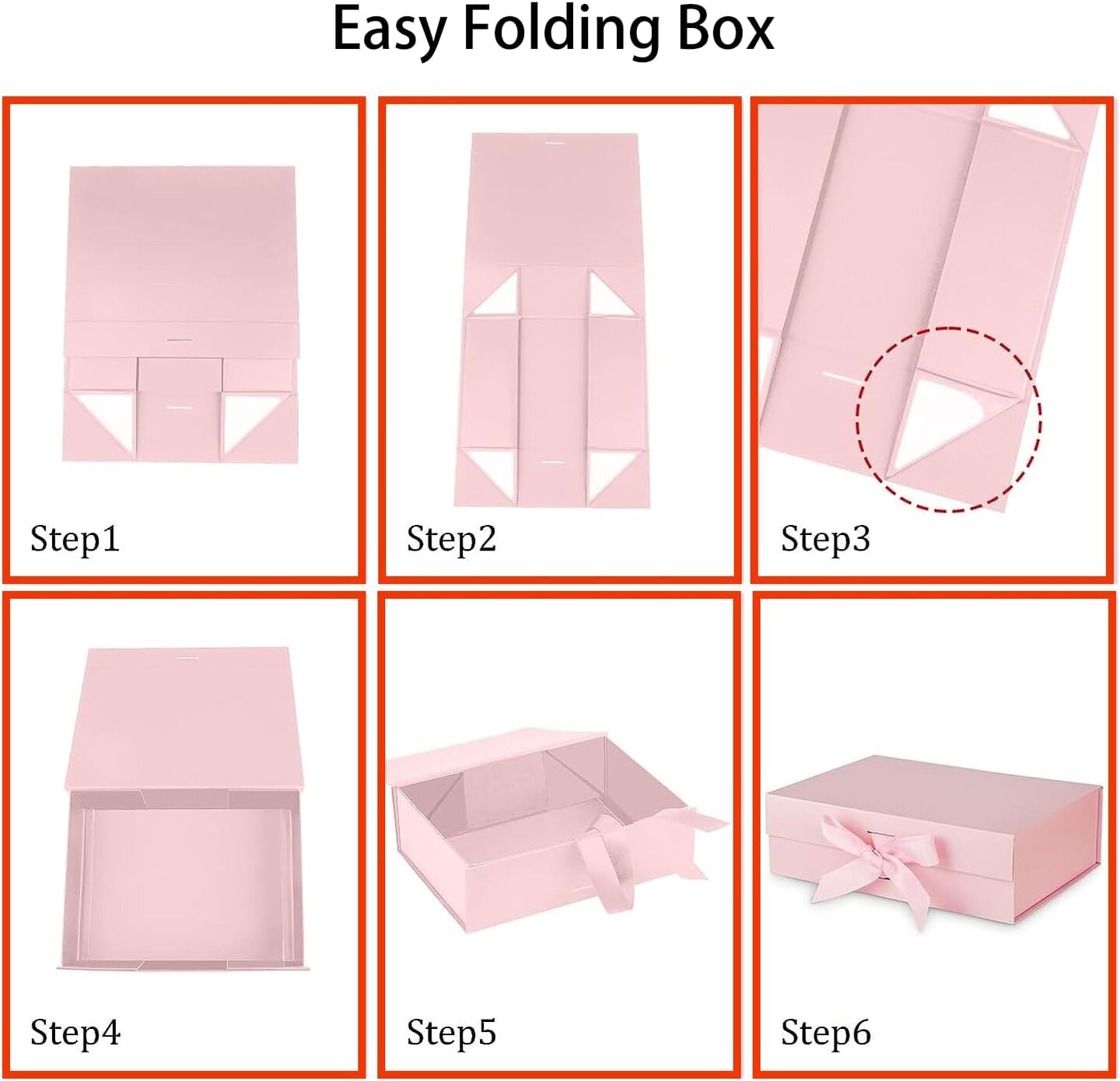 Gift Box with Lid for Presents, In with Ribbon and Magnetic Closure, Great for Christmas, New Year, Wedding, Birthdays, Groomsman, Presents Display and Packging, Pink