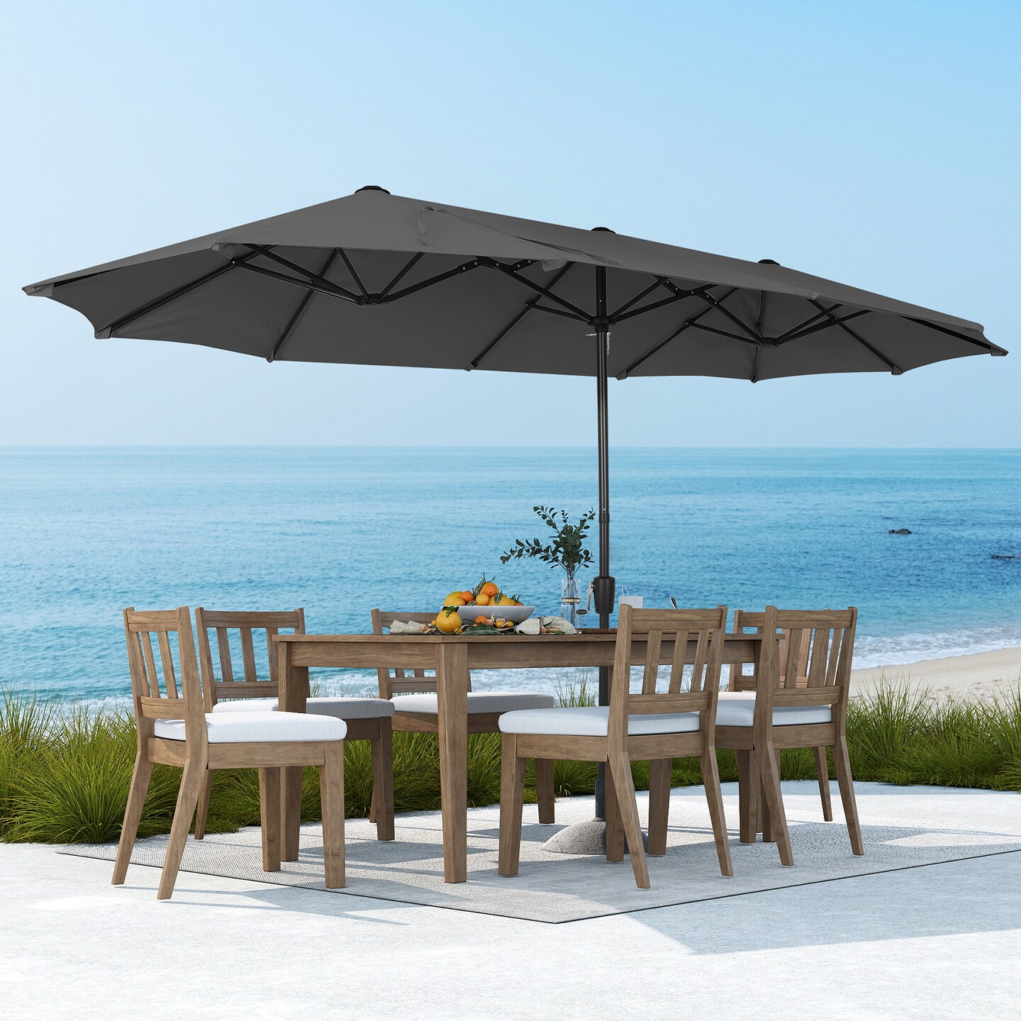 13ft Outdoor Patio Umbrella, Double Sided Market Rectangle Umbrella with Crank Handle,Large Sun Shade for Outside Deck,Backyard,Garden (Dark Gray)