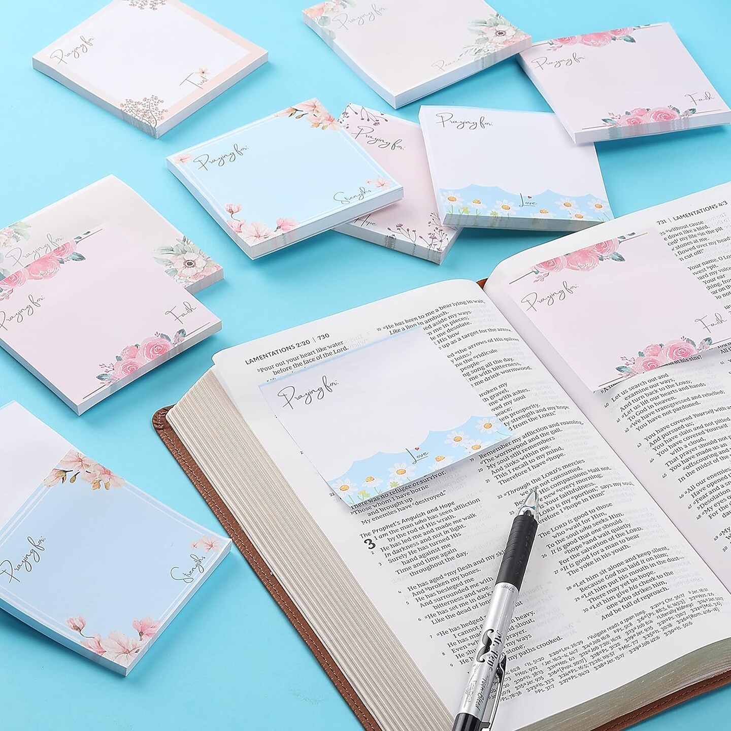 Floral Sticky Notes, 12 Pads, Aesthetic Colorful Sticky Notes in Bulk