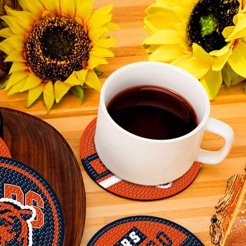 8 Pcs Diamond Painting Coasters Kit, DIY Football Diamond Art Coasters with Holder for Chicago Adults Diamond Art Crafts Supplies