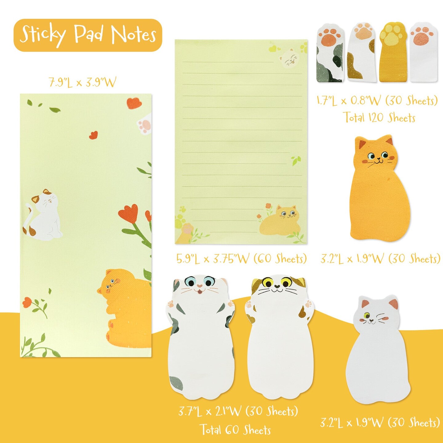 Wrapables Sticky Notes Set, Memo Notepads, Book Tabs, Page Markers, Sticky Notes, Home and Office Supplies (300 Sheets Total), Cats