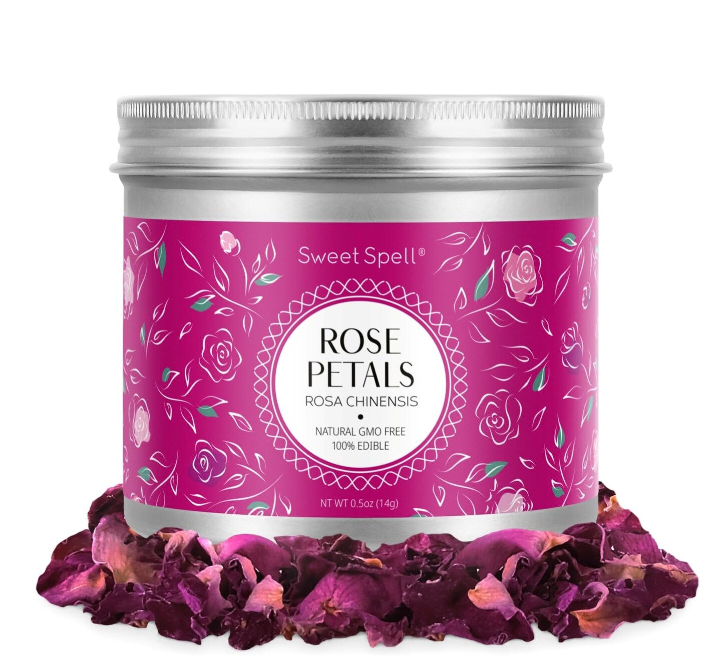 Sweet Spell Dried Rose Petals &#x2013; Edible Flowers for Drinks, Cocktails, and Cake Decorations &#x2013; Perfect for Tea, Soap, and Candle Making &#x2013; 14g
