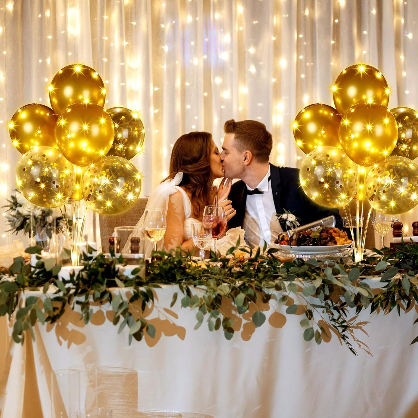 6 Set Balloons Centerpieces for Table with LED String Light 60 Pcs Balloons Light up Table Balloon Stand Centerpieces for Baby Shower Graduation Birthday Wedding Anniversary(Gold)