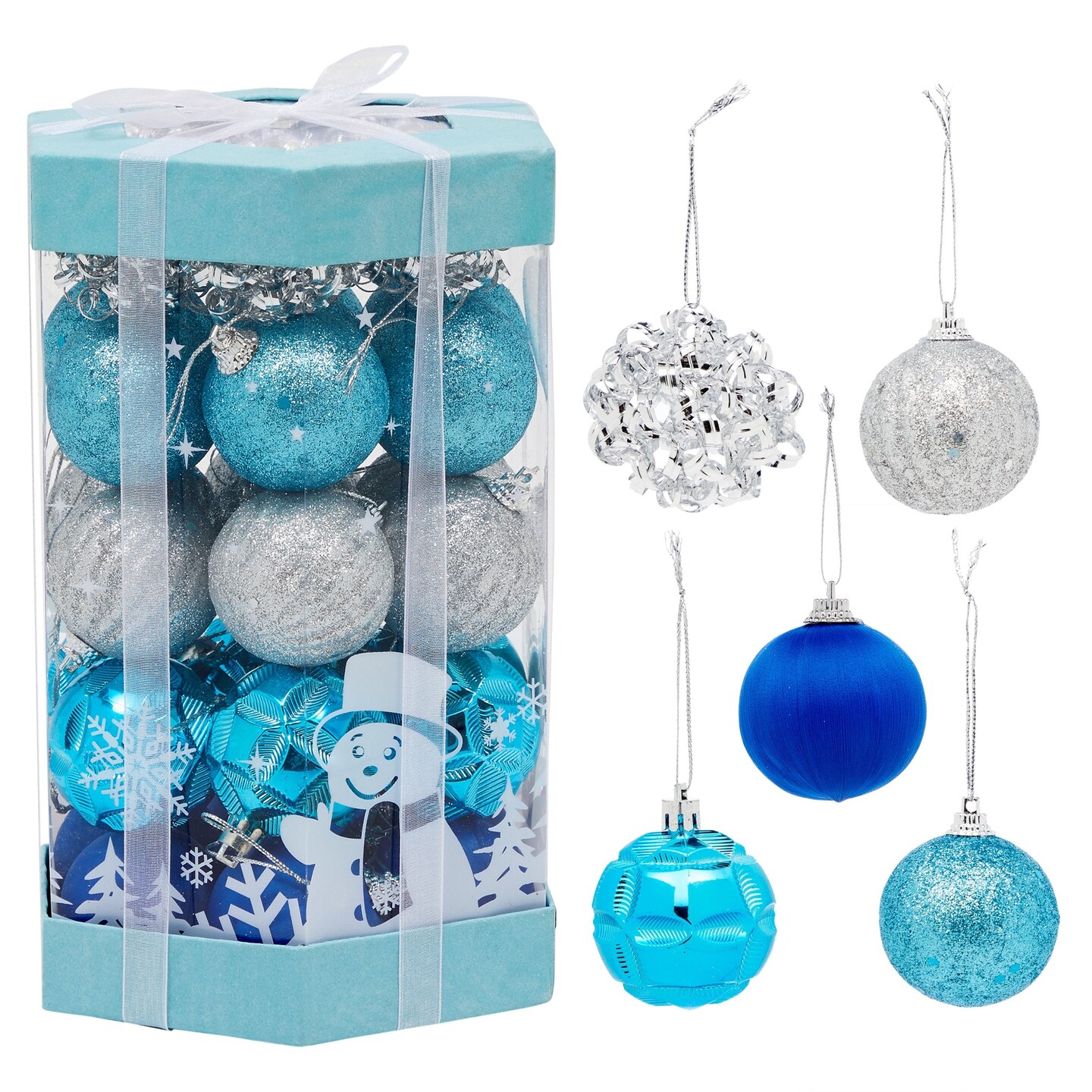 Juvale 35-Piece Mini Christmas Ornaments - Shatterproof Blue &#x26; Silver Christmas Ornaments, 1.8 Inch Christmas Balls, Glitter Ornaments for Hanging on Indoor &#x26; Outdoor Christmas Trees
