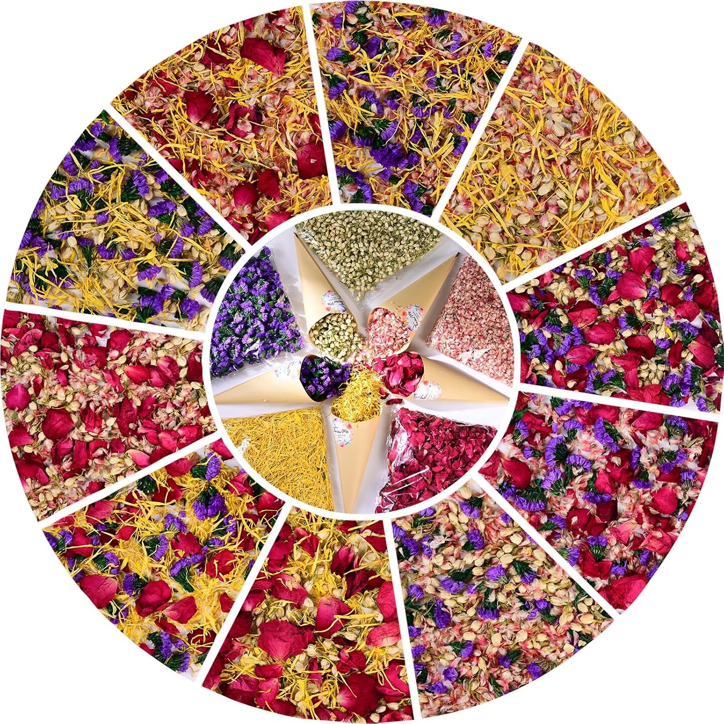 40+ Cups Real Biodegradable Flower Petal Wedding Confetti, 5 QT 5 Kinds Colorful Mixed Petal Confetti with Dried Rose Petal &#x26; Jasmine Buds