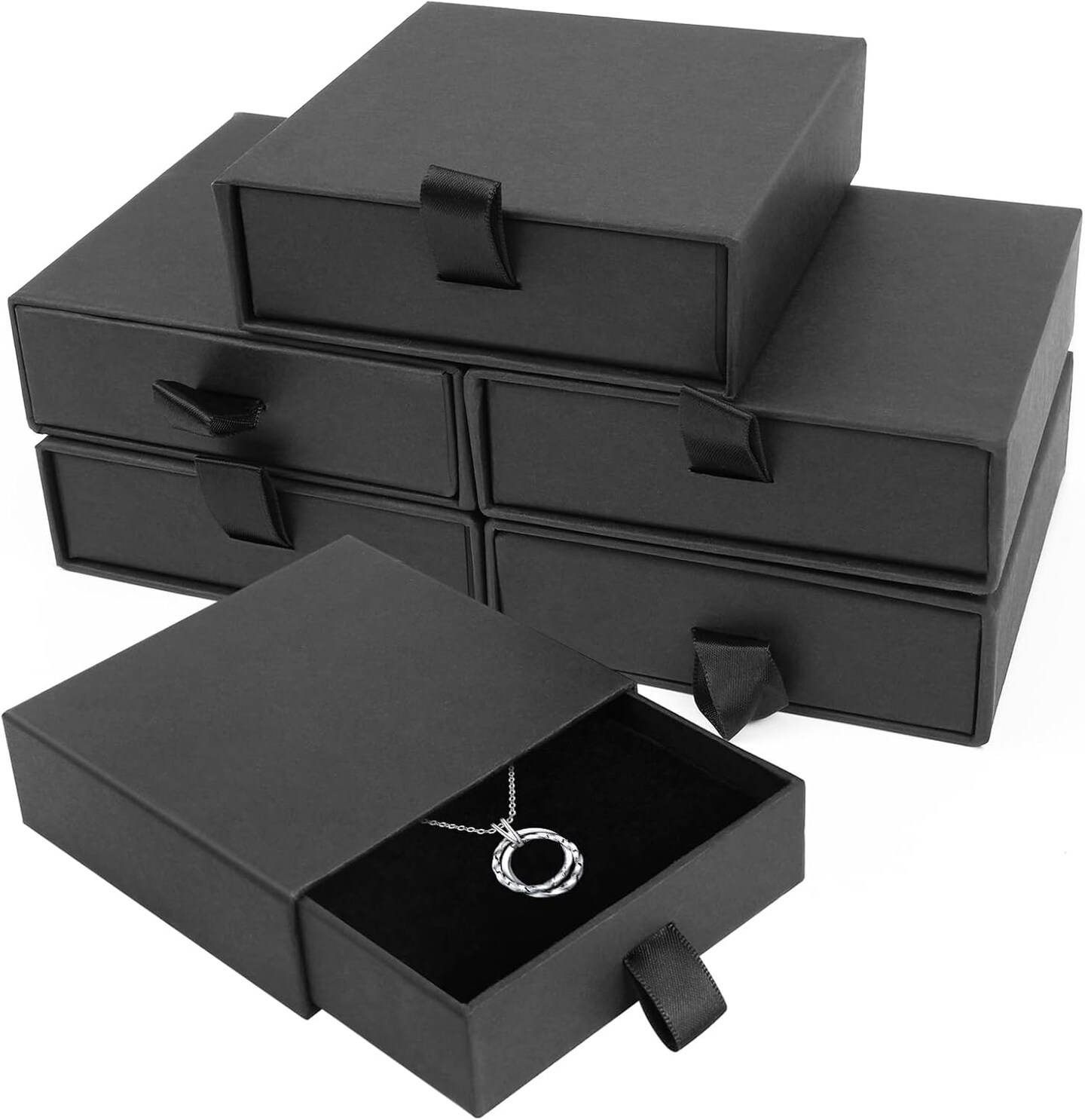Jewelry Gift Boxes, 5 Pack 3.5&#xD7;3.5x1Inch Cardboard Jewelry Boxes, Bulk Small Jewelry Boxes with Lids for Necklace Ring Earring Display Box (Black)