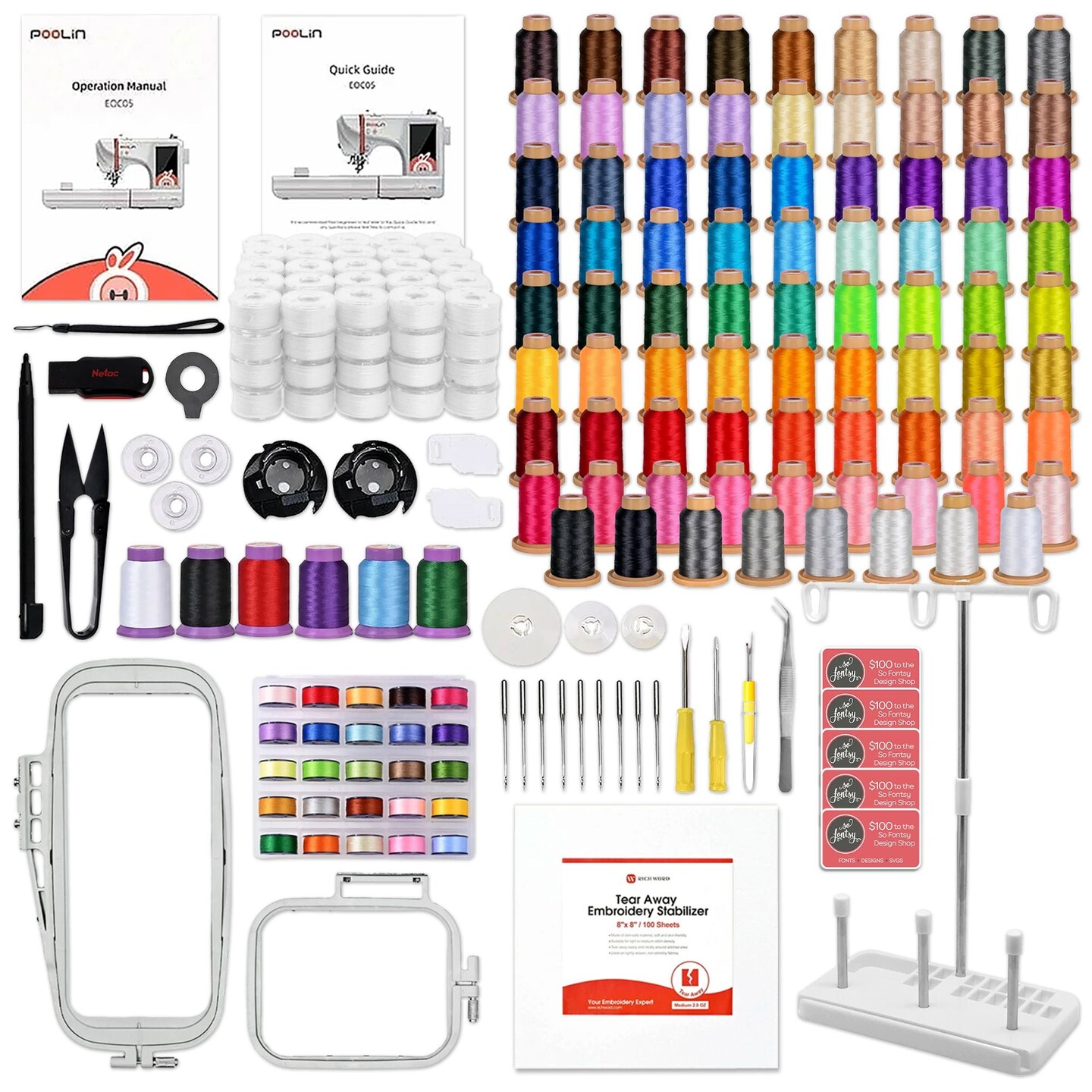 POOLIN EOC05 4in x 9.2in Embroidery Machine with Thread &#x26; Digitizing Bundle