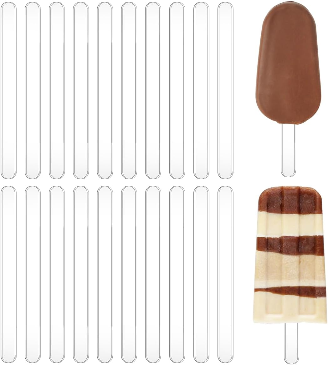 20 Pieces Reusable Acrylic Popsicle Sticks 4.5 Inch Popsicle Mold Sticks for DIY Ice Pop, Cake Pop,Candy Desert Making Crafts (Transparent)