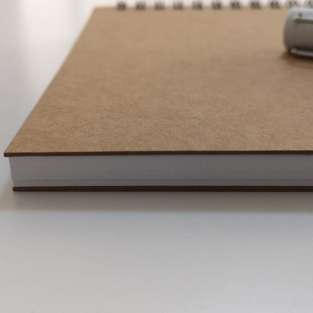 A5 Spiral Notebook Blank, 100gsm Thick Paper &#x26; Hard Kraft Cover, 60 Sheets (120 Pages), 8.35&#x22; x 5.9&#x22;, Brown, 5 Pack