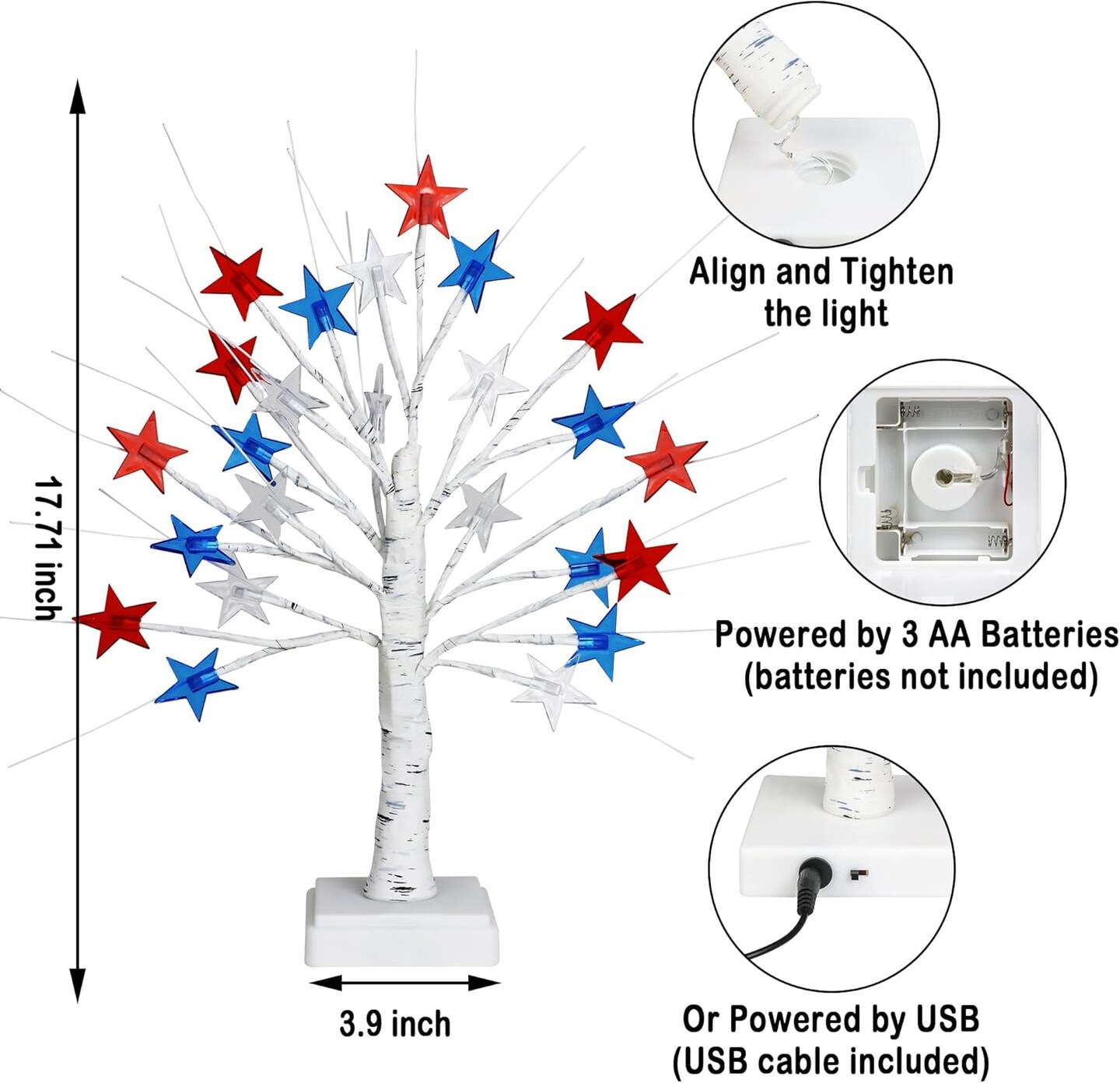 2 Pack 18 Inch 4th of July Patriotic Decorations Tree Light