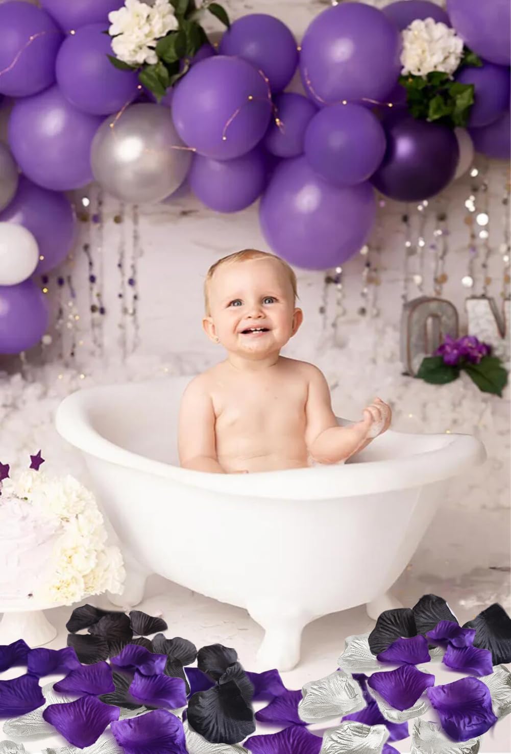 900 PCS Black Dark Purple Silver Artificial Flower Rose Petals Confetti Wednesday Party Table Scatters Girls Women Birthday Wedding