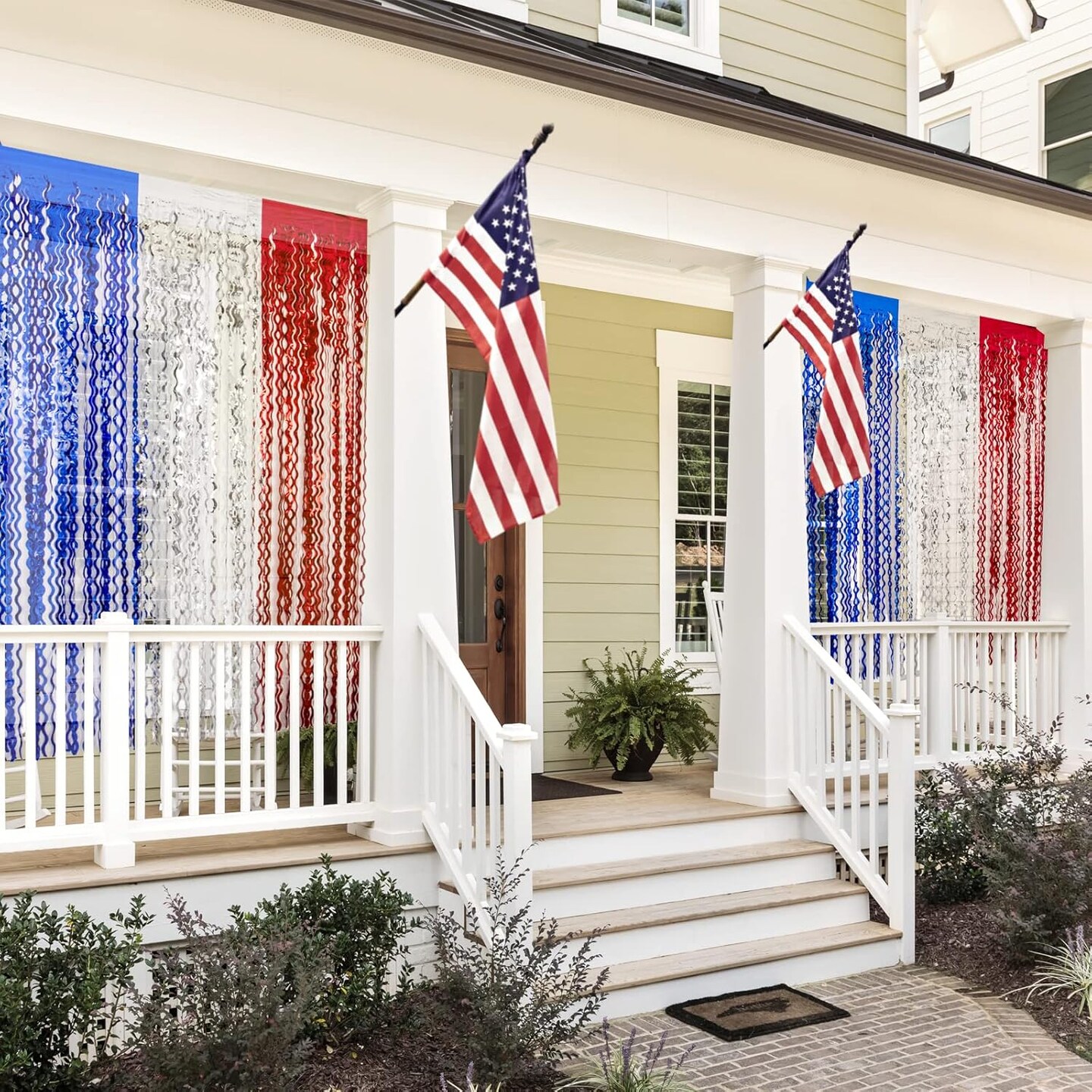 4th of July Decorations,Red White and Blue 3 Pack Wave Tinsel Foil Fringe Curtains,Independence Day Photo Booth Prop Streamer Backdrop for America Patriotic Party,Memorial Day,Labor Day