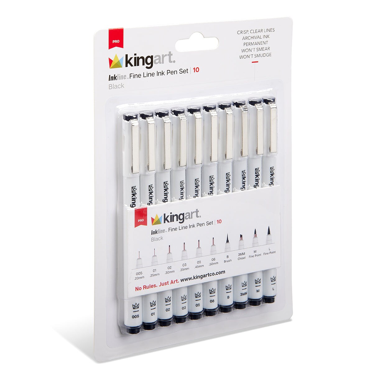 KINGART&#xAE; Inkline&#x2122; Fine Line Art &#x26; Graphic Pens, Archival Black Japanese Ink, Set of 10 Assorted Nibs