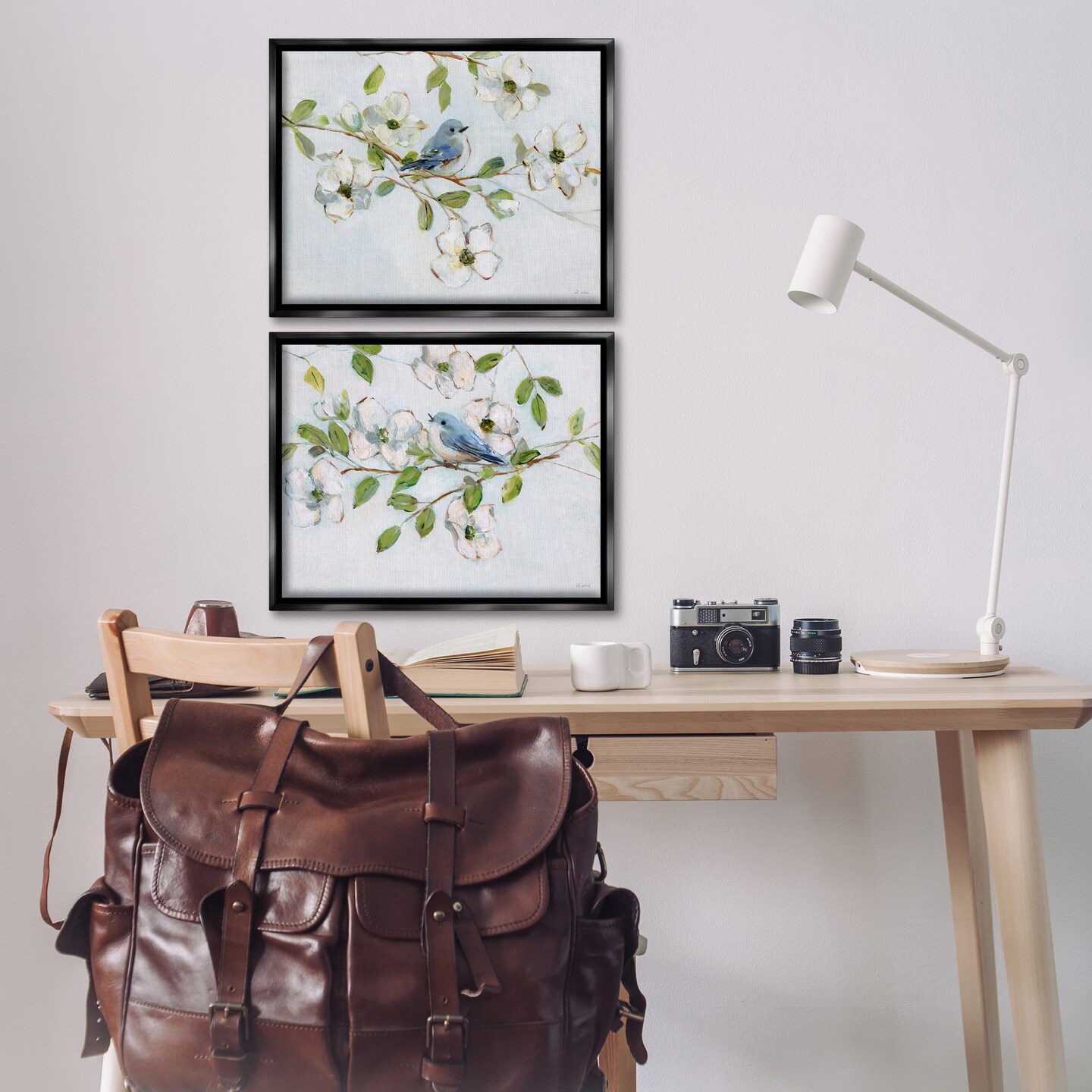 Stupell Industries Perched Bluebirds on Branch 2pc Floating Frame Set Design by Sally Swatland