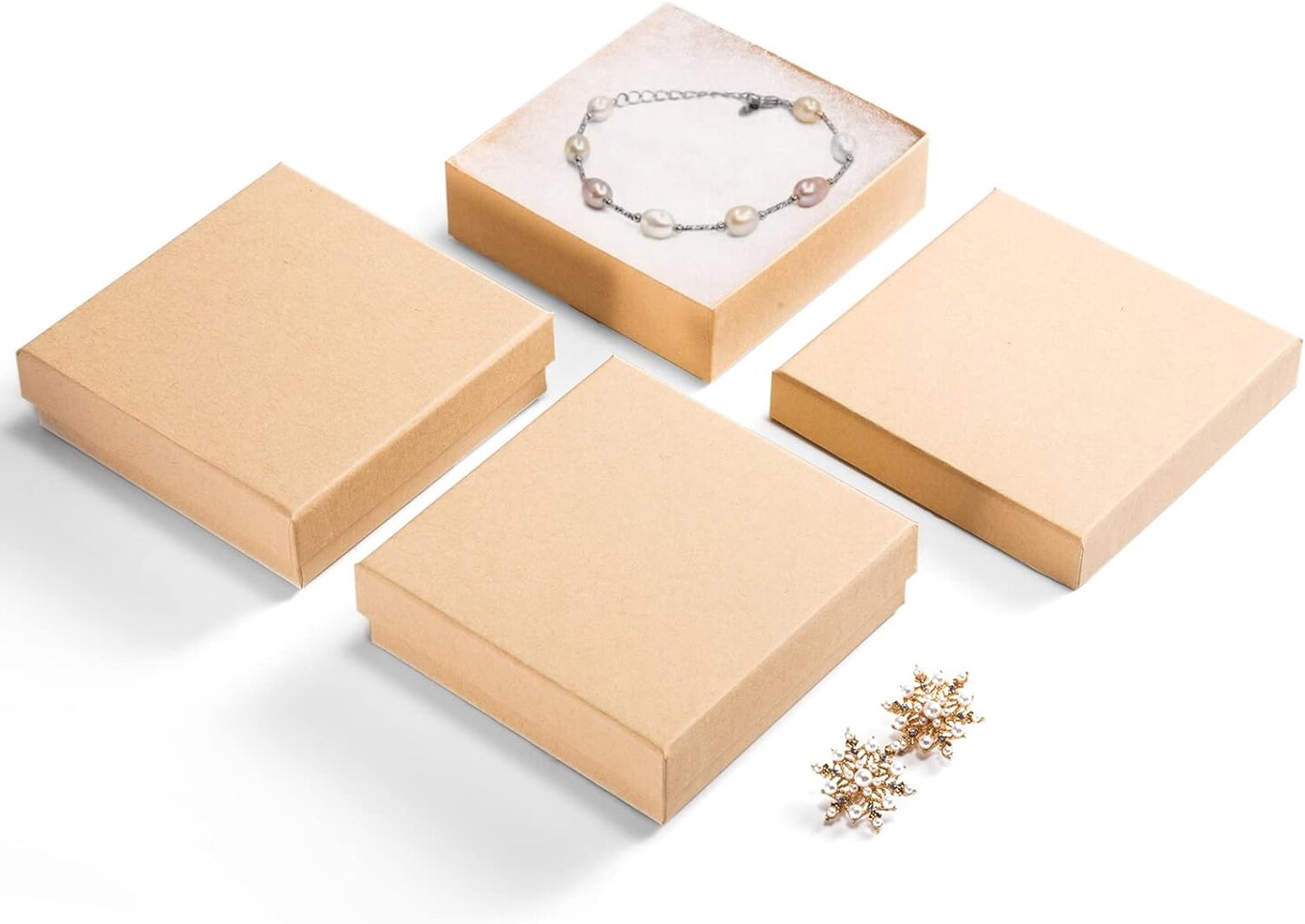 Jewelry Gift Boxes – 20 Pcs 3.5x3.5x1 Inch Matte Brown Small Cardboard Boxes with Cotton Fill & Lids – Bulk Jewelry Storage for Rings, Earrings, Necklaces, Bracelets, Gifts & Festive Occasions