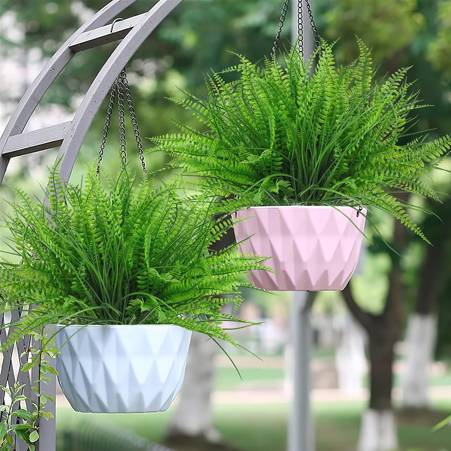 8 Bundles Artificial Plants Boston Fern Wheat Grass Shrubs Outdoor Faux Plants Faux Fern Stems UV Resistant Artificial Outdoor Plants Greenery for Home Gardens Patio Yards Decor