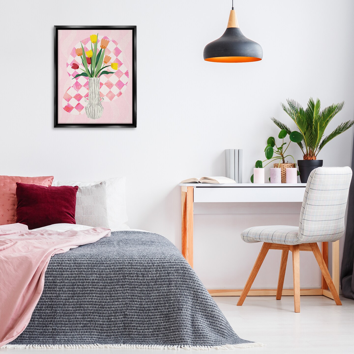 Stupell Industries Yellow Tulip Vase on Checkered Floating Frame Design by Ziwei Li