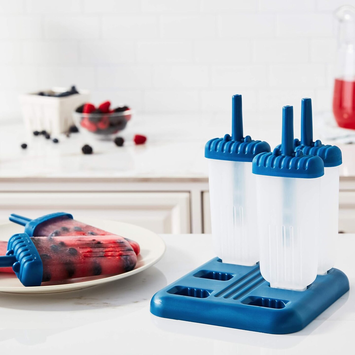 Groovy Popsicle Molds (Set of 6) - Mess-Free Plastic Ice Pops with Reusable Sticks & Drip-Guard for Freezer Snacks/Dishwasher-Safe & BPA-Free,Blueberry