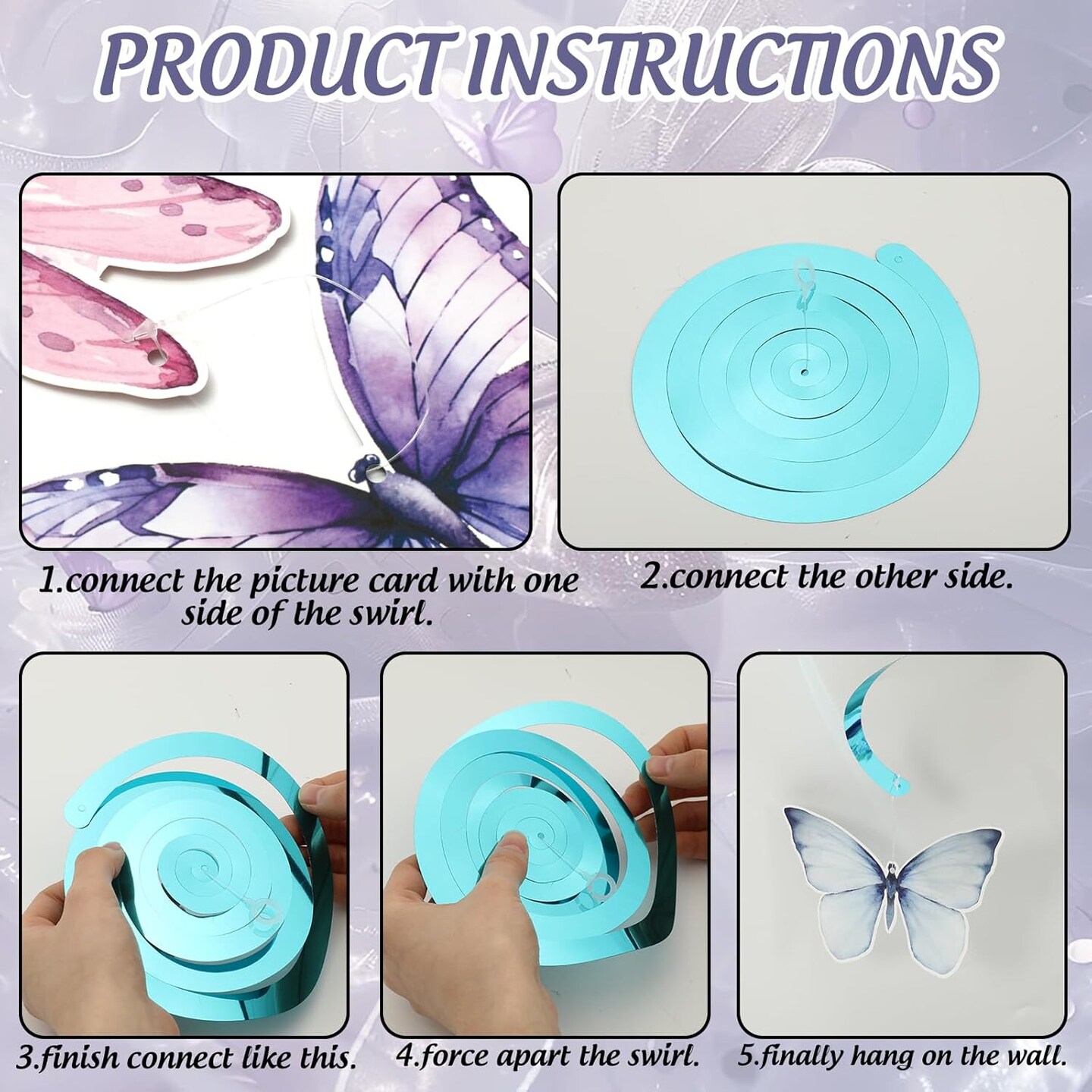 34Pcs Spring Butterfly Floral Hanging Swirls Decoration Butterfly Purple Blue Flower Party Streamer Hanging Ceiling for Spring