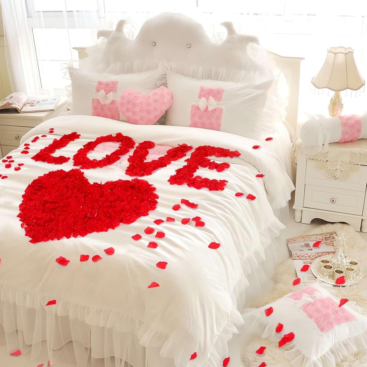 1000 PCS Red Rose Petals Valentines Decorations Fake Flower Rose Petals Artificial Rose Petals for Wedding Proposal Anniversary Love Romantic Night Decorations Decorations Supplies