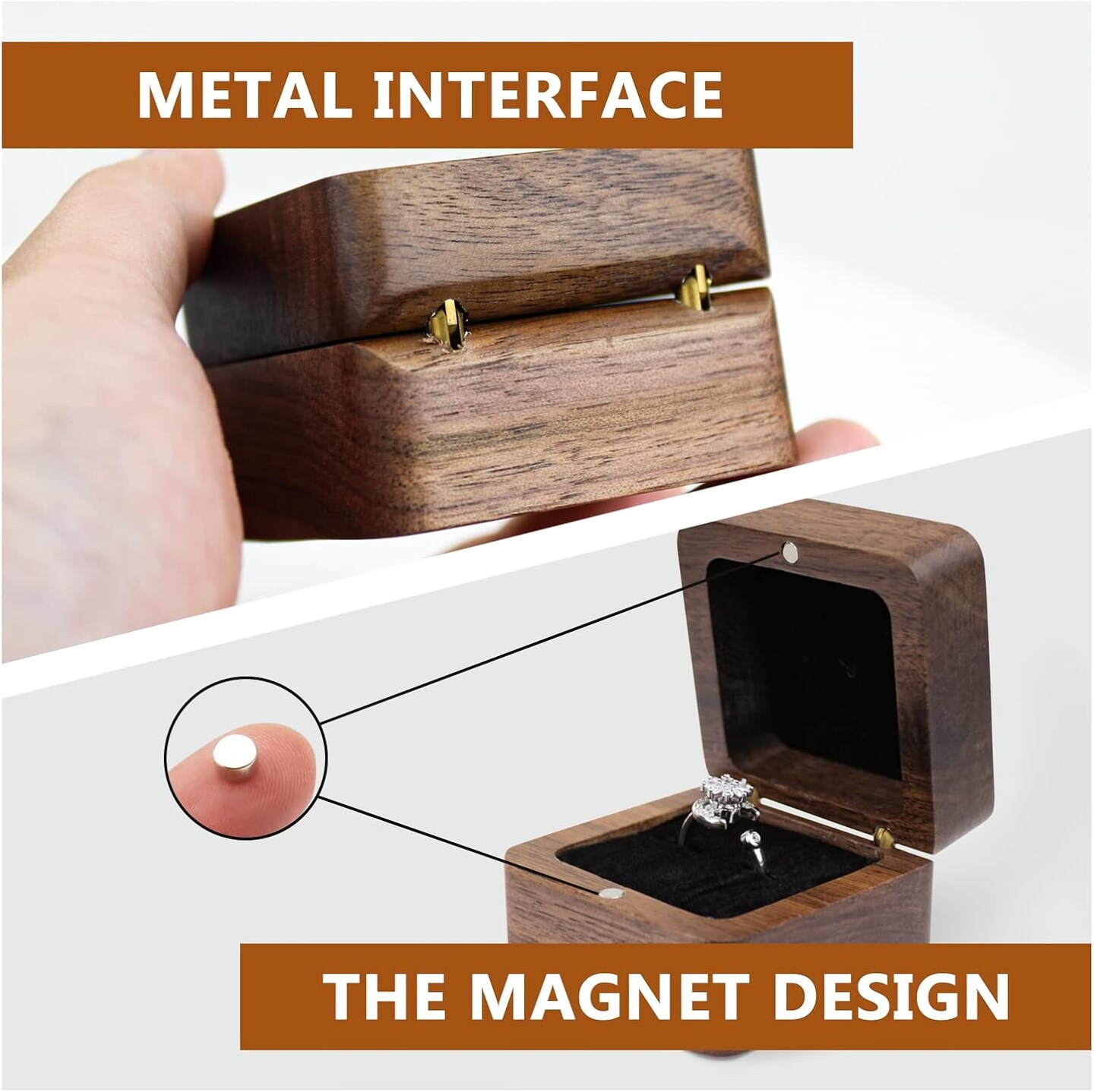 Personalized Wooden Ring Box, Mini Engagement Ring Holder Box with Single Slot, Square Wedding Ring Box for Ring