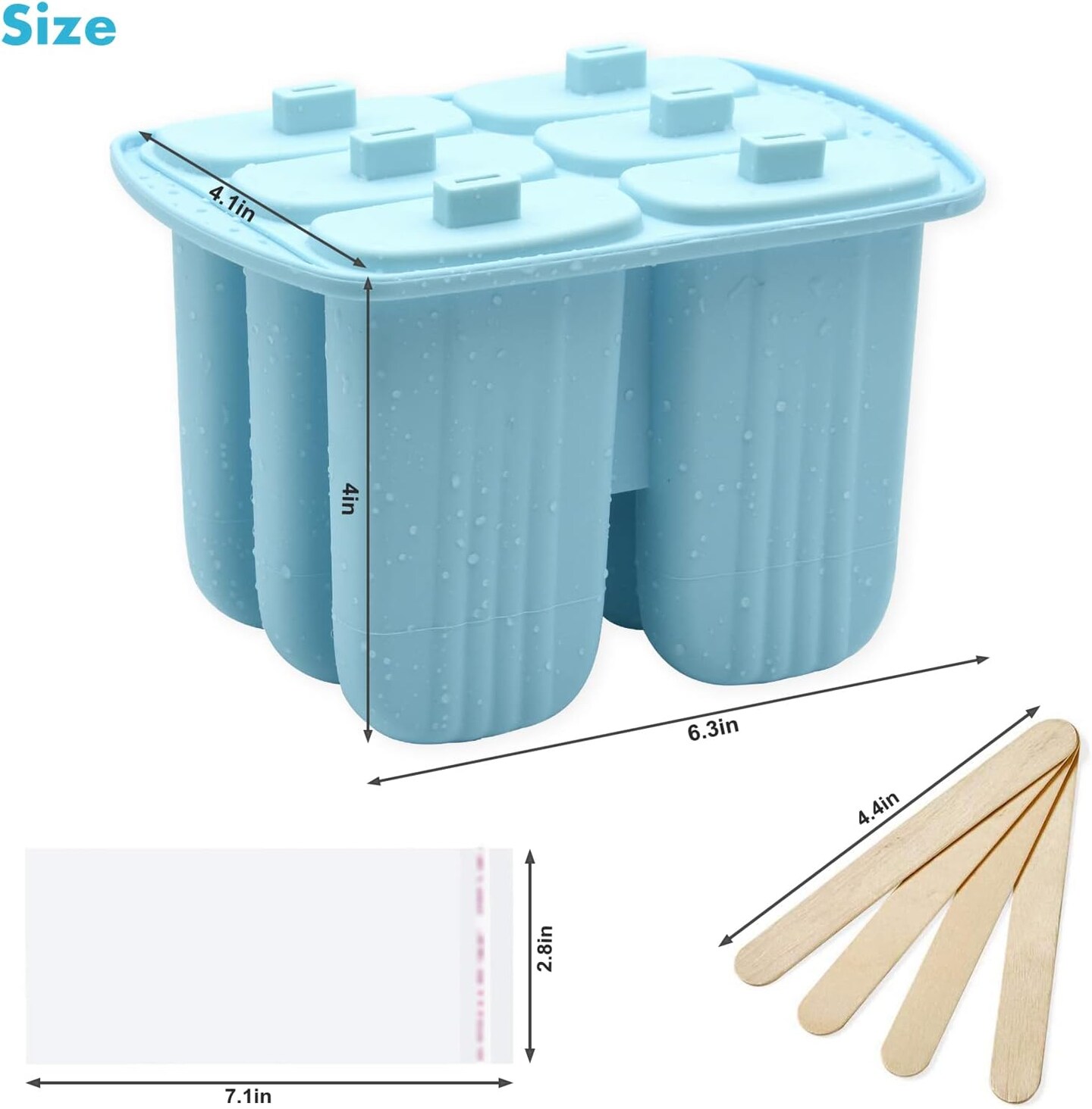 6-Piece Silicone Popsicle Molds BPA-Free – Reusable Easy-Release Ice Pop Maker for Kids, Homemade Popsicle Set with 50 Sticks & 50 Popsicle Bags (Blue)