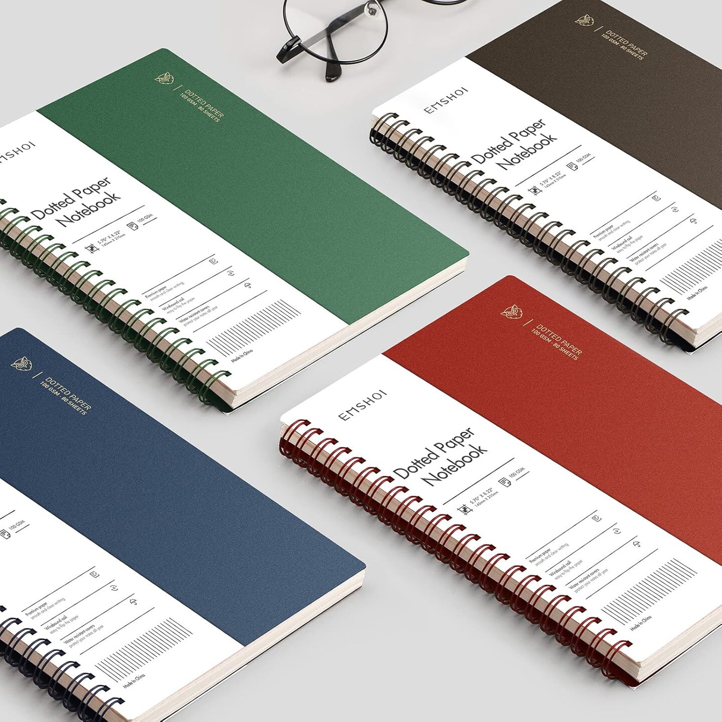 Dotted Journal Spiral Notebook 5.7&#x22; x 8.22&#x22; - 4 Pack 640 Pages 100gsm Thick Paper, A5 Dot Grid Notebook, Plastic Hardcover Bullet Notebooks Journals