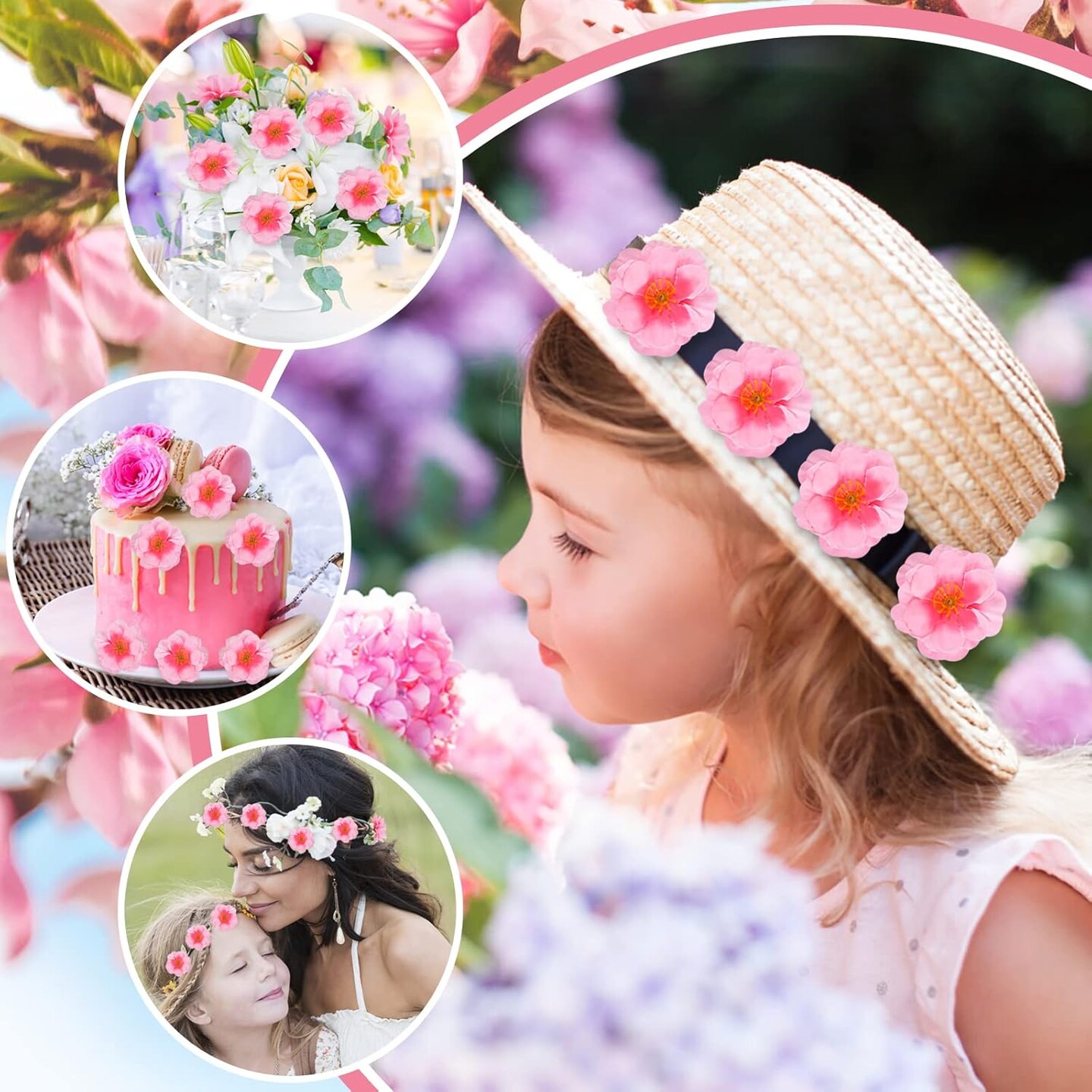 Cherry Blossom Heads,100pcs Artificial Fake Silk Cherry Blossom Petals Sakura Floral Head Decor for Craft Wedding Party