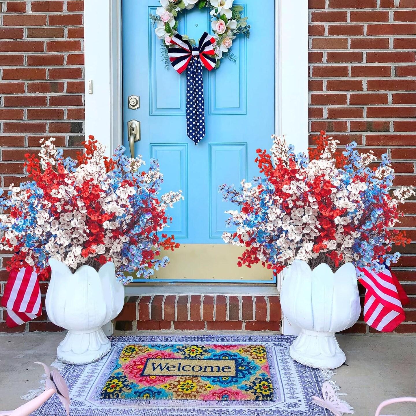 4th of July Artificial Flowers Fake Patriotic Babys Breath Flowers for Independence Day