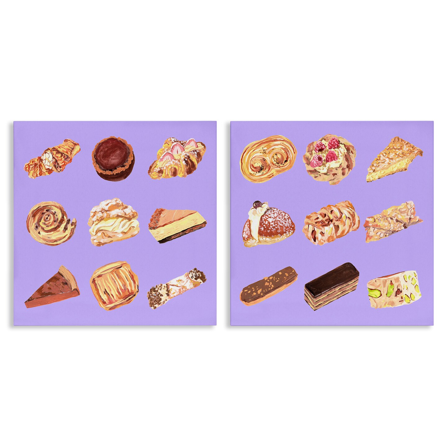 Stupell Industries Various Pastries on Purple 2pc Canvas Set Design by ...