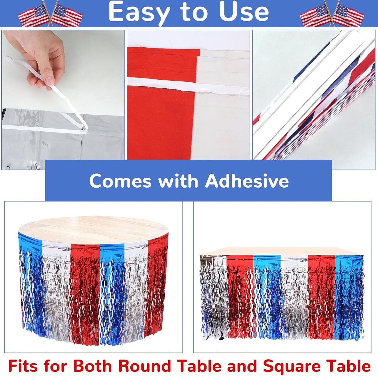 Patriotic Party Supplies Set USA Hanging Paper Fans Foil Fringe Curtains Backdrop Metallic Tinsel Table Skirt USA Flag Foil Balloon for Independence Day Party Supplies