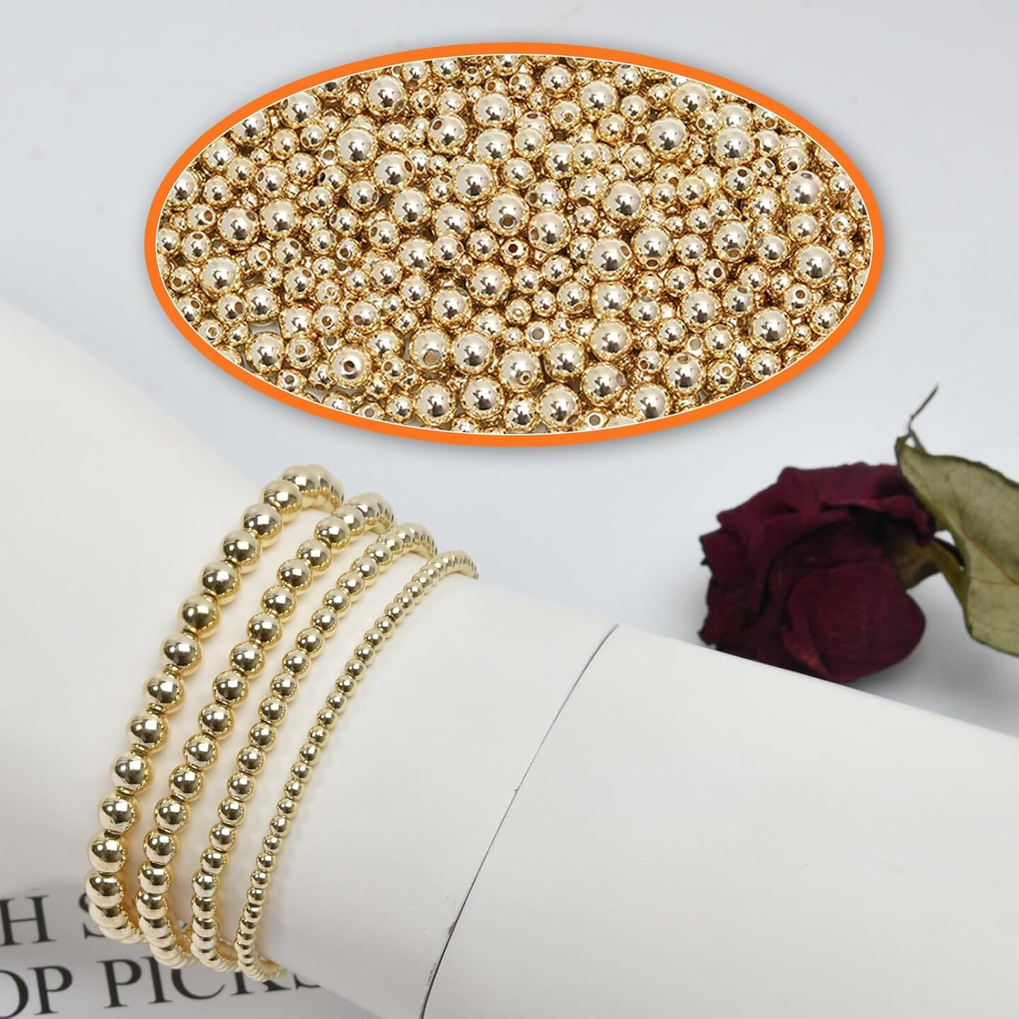 250pcs 14K Gold Filled Spacer Beads, Round Bracelet Beads,Seamless Smooth Metal Brass Beads&#xFF0C;Lasting Round Spacer Beads for DIY Necklace Bracelet Jewelry Making (5mm)