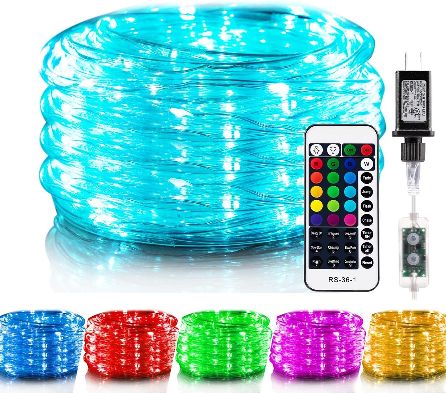 Color Changing Rope Lights Outdoor, String Lights with Plug &#x26; Remote, Twinkle String Lights Indoor Bedroom, Waterproof LED Rope Lights for Outside,16 Colors
