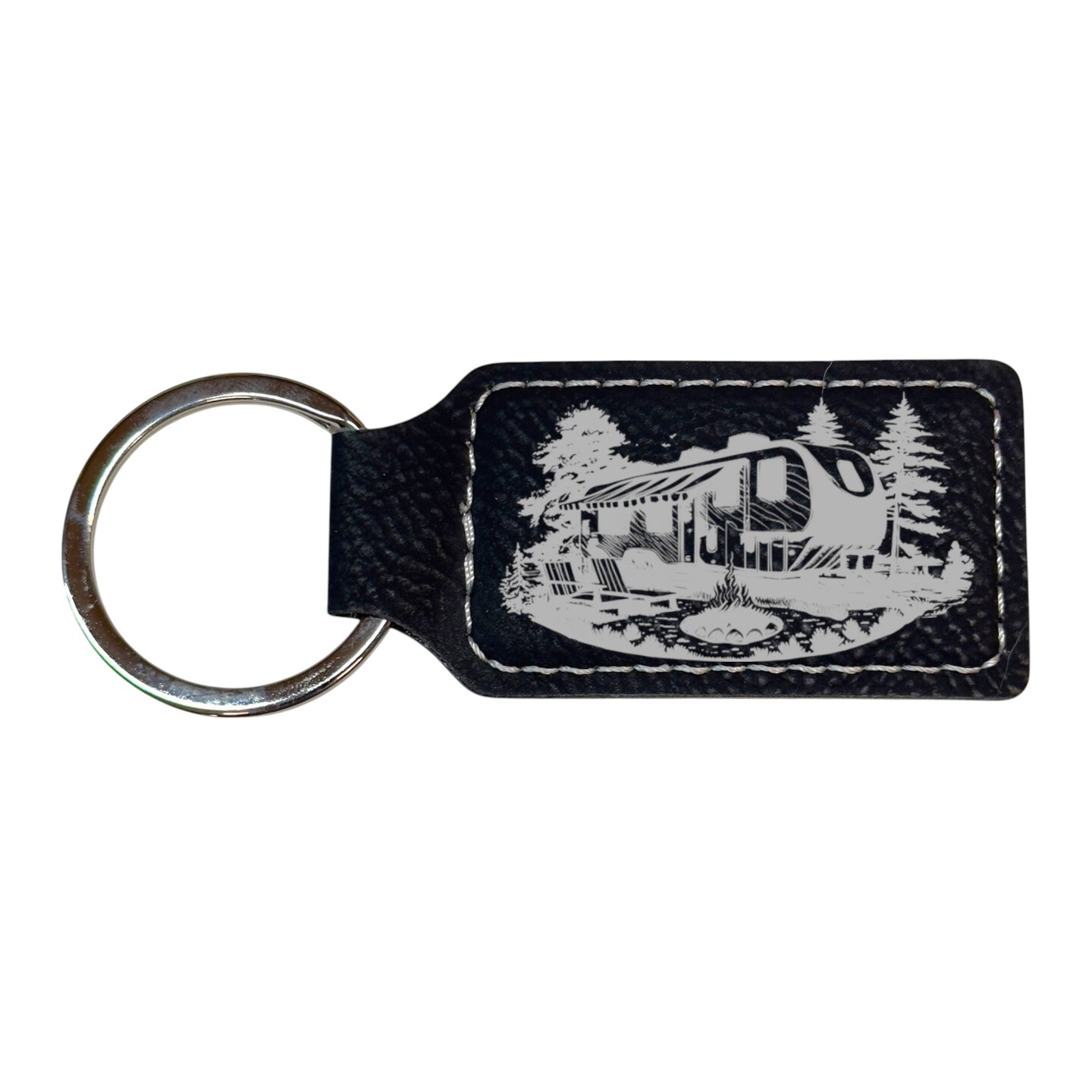 Keychain - Rectangle - Camping RV - Leather
