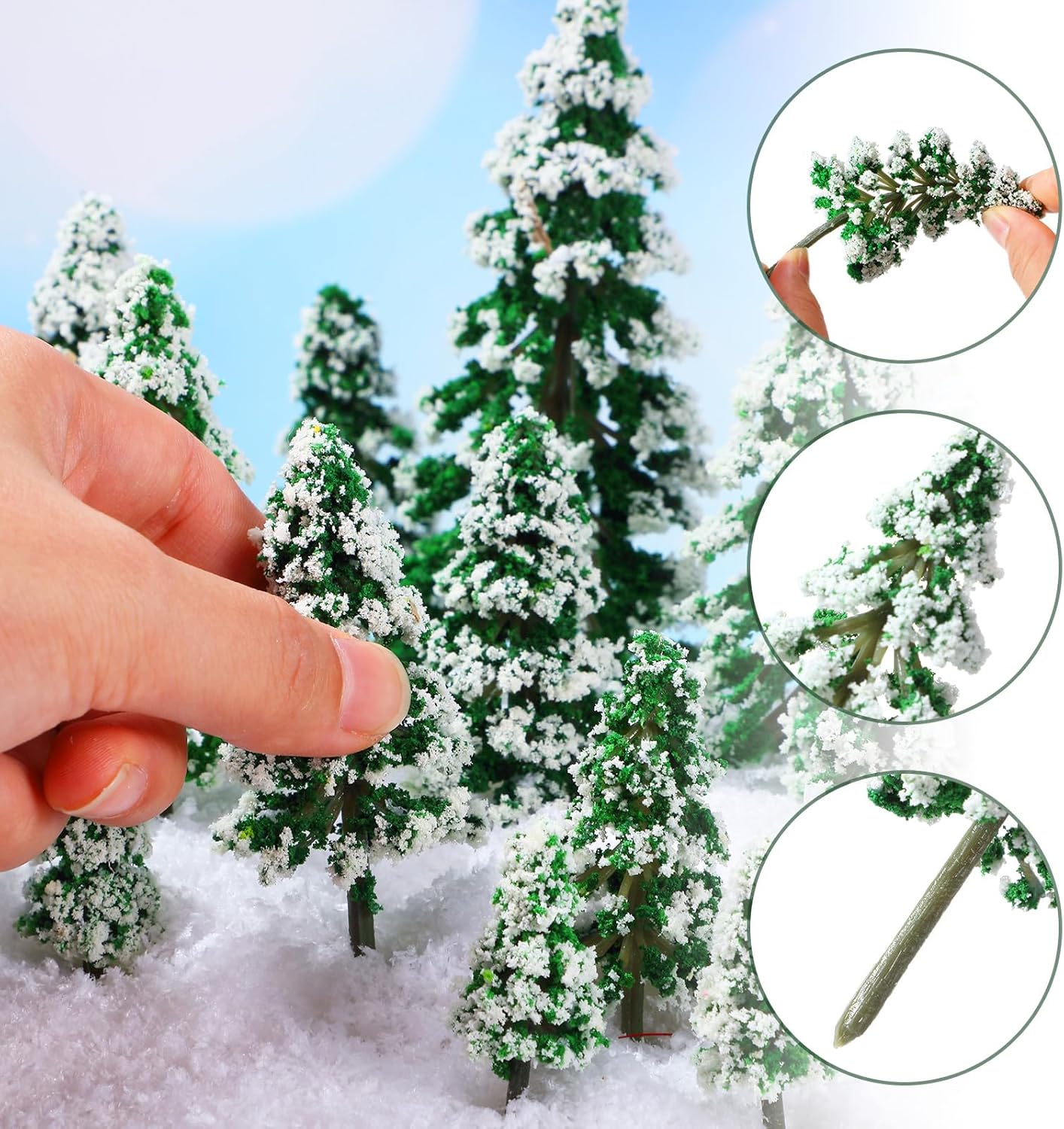 35 Pieces Mini Snow Pine Model Trees 1.97-5.9 Inch, 6 Size Miniature Sisal Snow Frost Trees for Christmas Village Decoration Train Scenery Winter Ornaments DIY Crafts