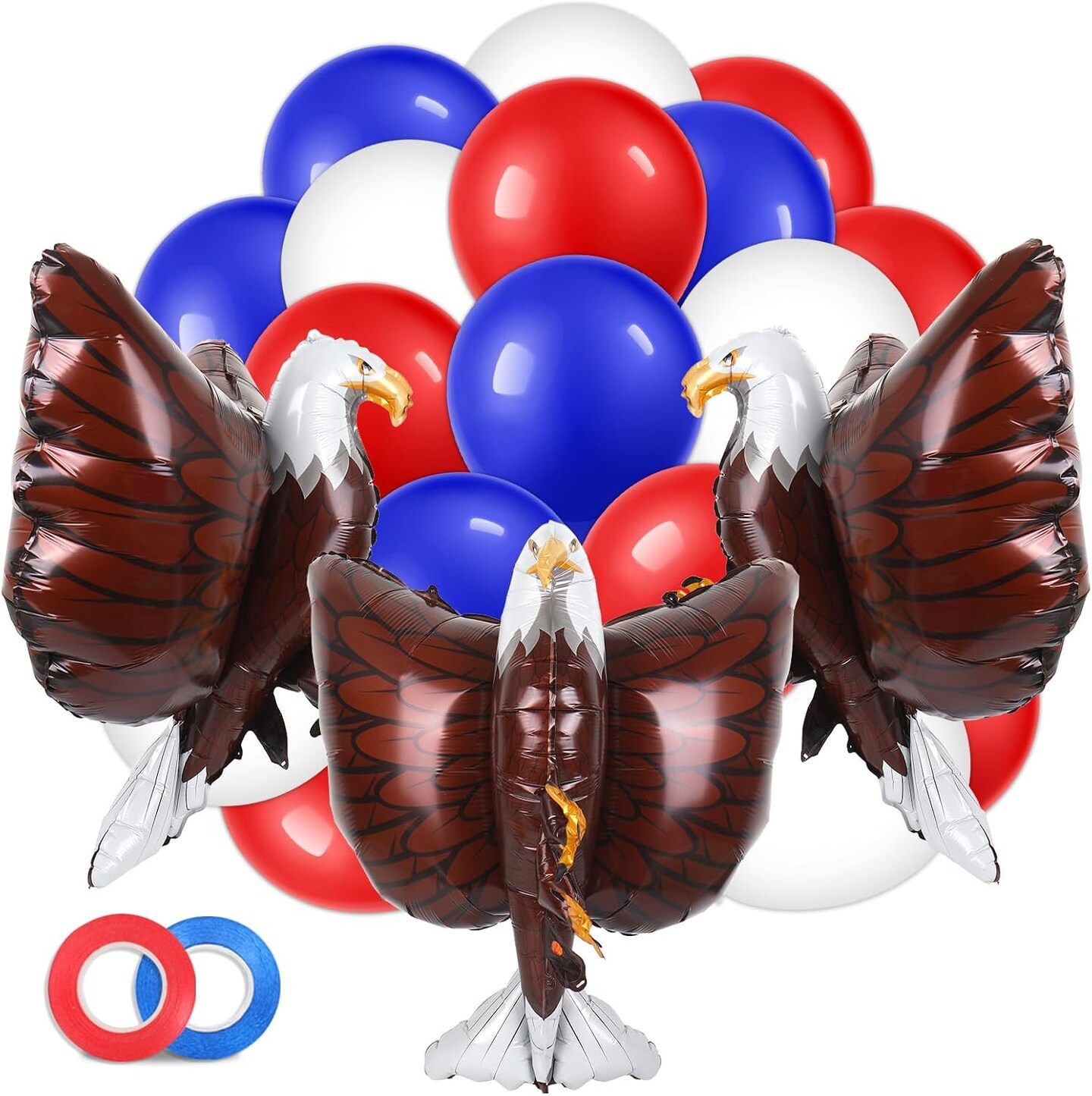 63Pcs Patriotic Balloons Set 3D Giant Eagle Foil Balloon 4th of July Red Blue White Latex Balloons with Ribbon for Independence Day Veterans Day Decor