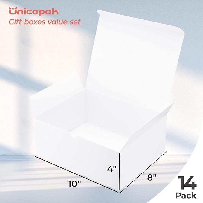 10x8x4 Gift Boxes 14 Pack White Gift Boxes with Lids for Presents Large Cardboard Paper Gift Boxes Bulk for Birthday Wedding Bridesmaid Proposal Valentines Christmas