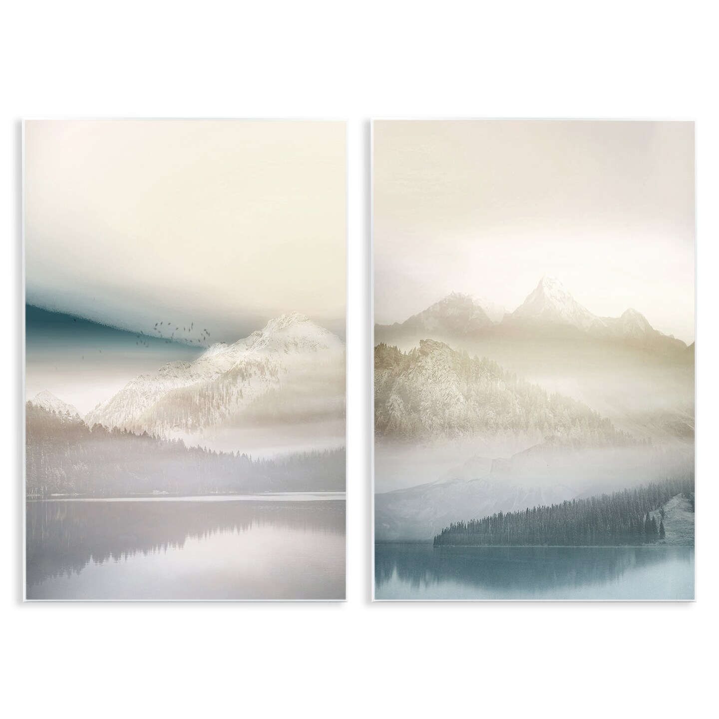Stupell Industries Mountain Peaks & Neutral Lake 2pc Wall Plaque Set Design by Gemma Bardot