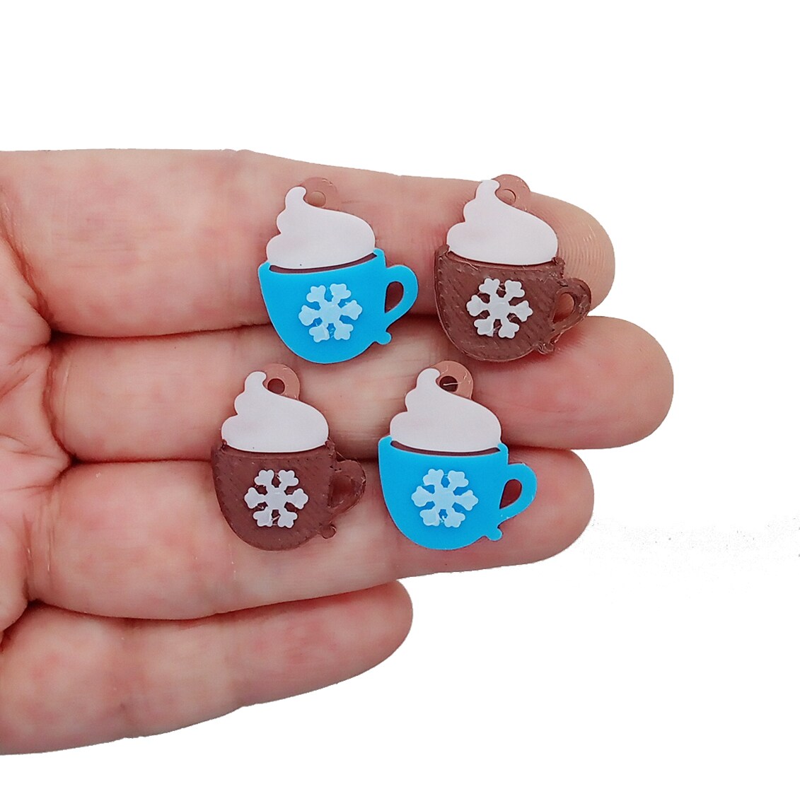 Hot Cocoa Mug Charms, 6 pcs, Cute 3D Printed Winter Themed Pendants, Adorabilities