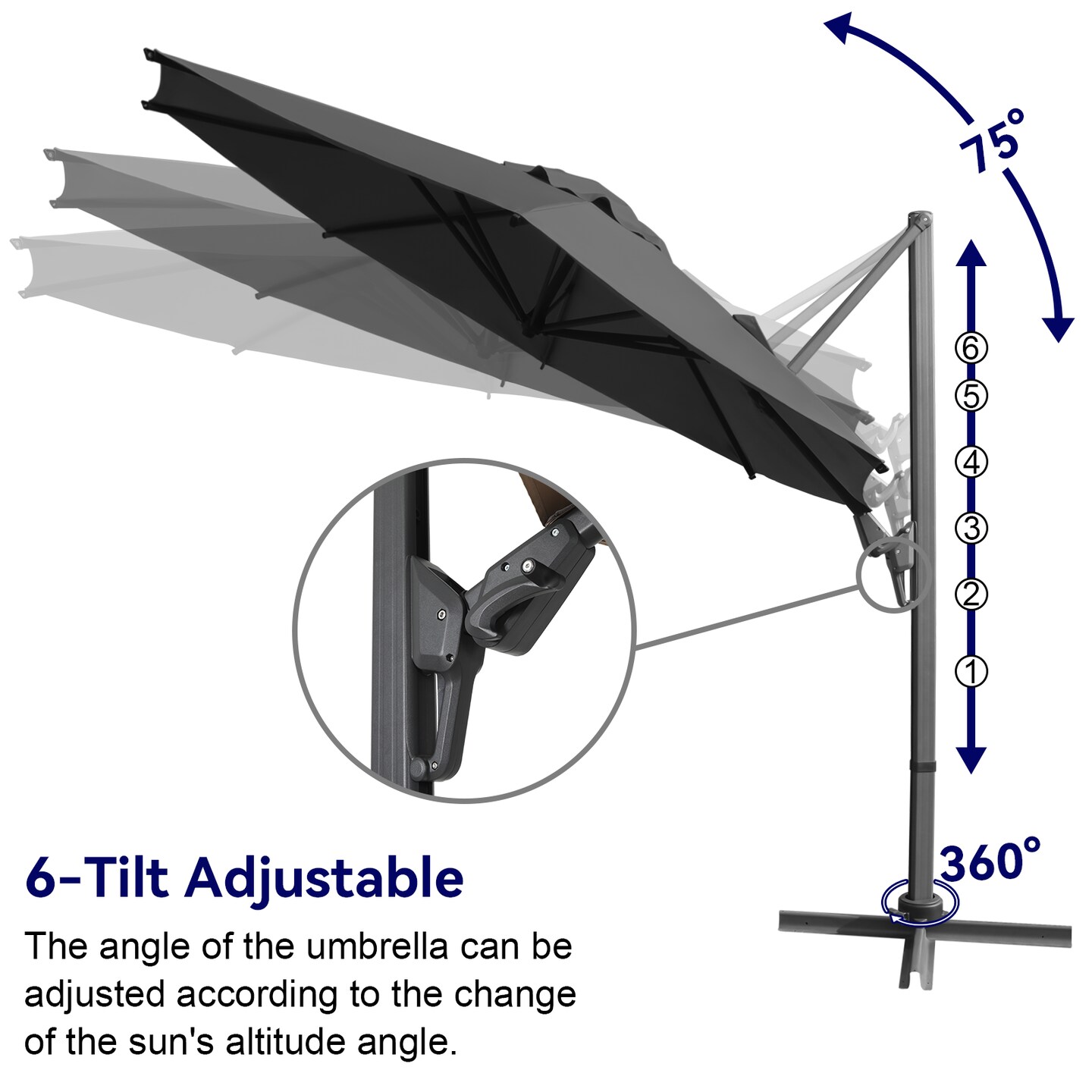 10ft Cantilever Patio Umbrella Outdoor, Windproof Large Offset Umbrella with 360&#xB0;Rotation and Tilt Adjustment,Heavy Duty Outdoor Sun Umbrellas for Garden Decks, Patios, Patio Pools &#xFF08;Gray&#xFF09;
