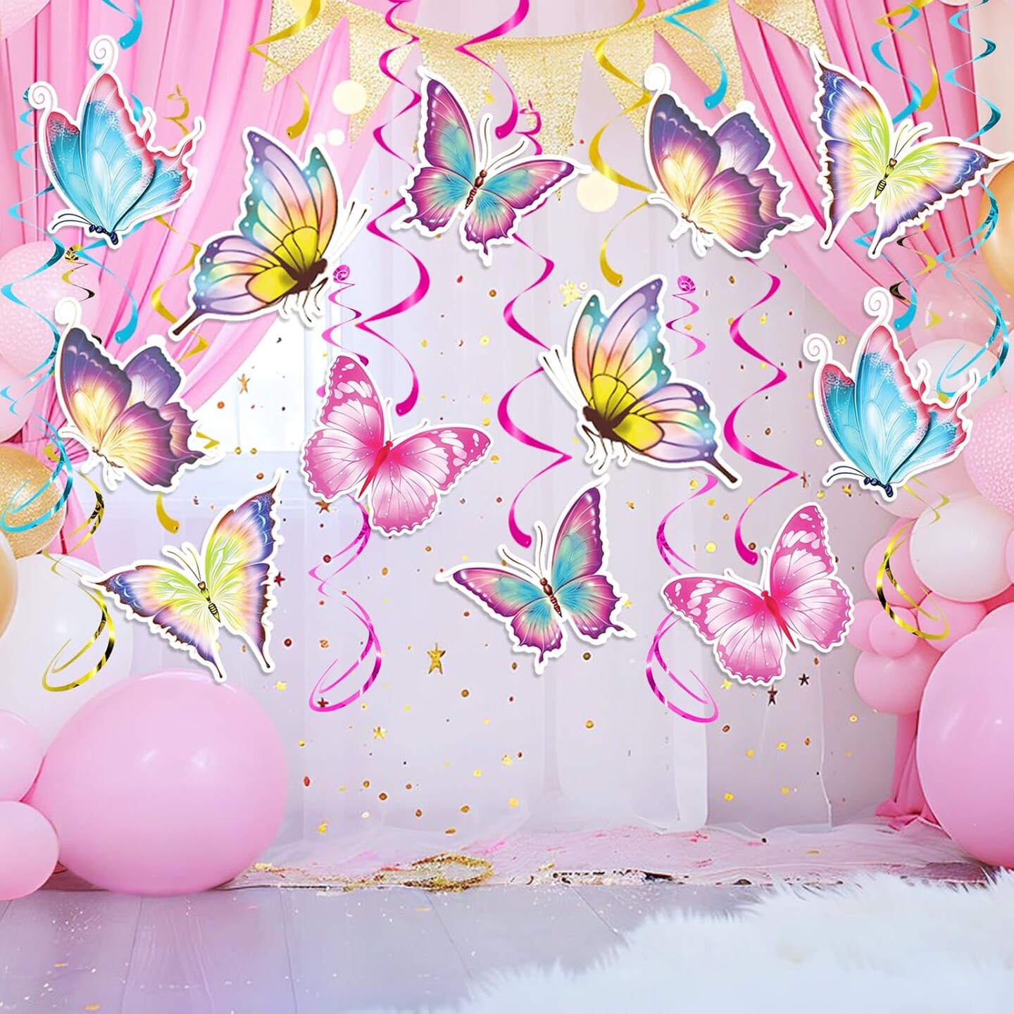 30 Pcs Butterfly Party Decoration Spring Butterfly Hanging Swirl Decoration Spring Summer Butterfly Hanging Ceiling Swirl