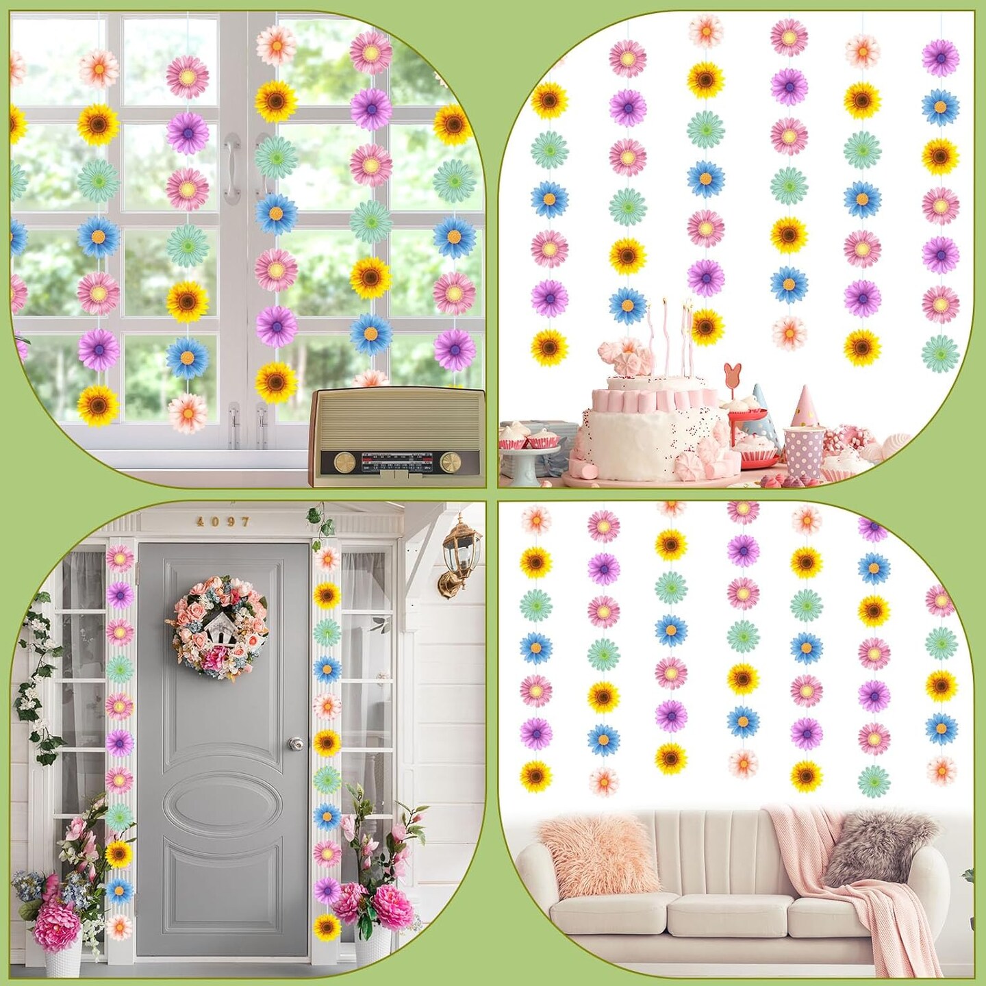 8 Packs Spring Party Decorations Sun Flowers Banners Colorful Sunflower Garland Decor for Women Spring Summer Easter Flower Themed Birthday Party Decorations Classroom Suppies