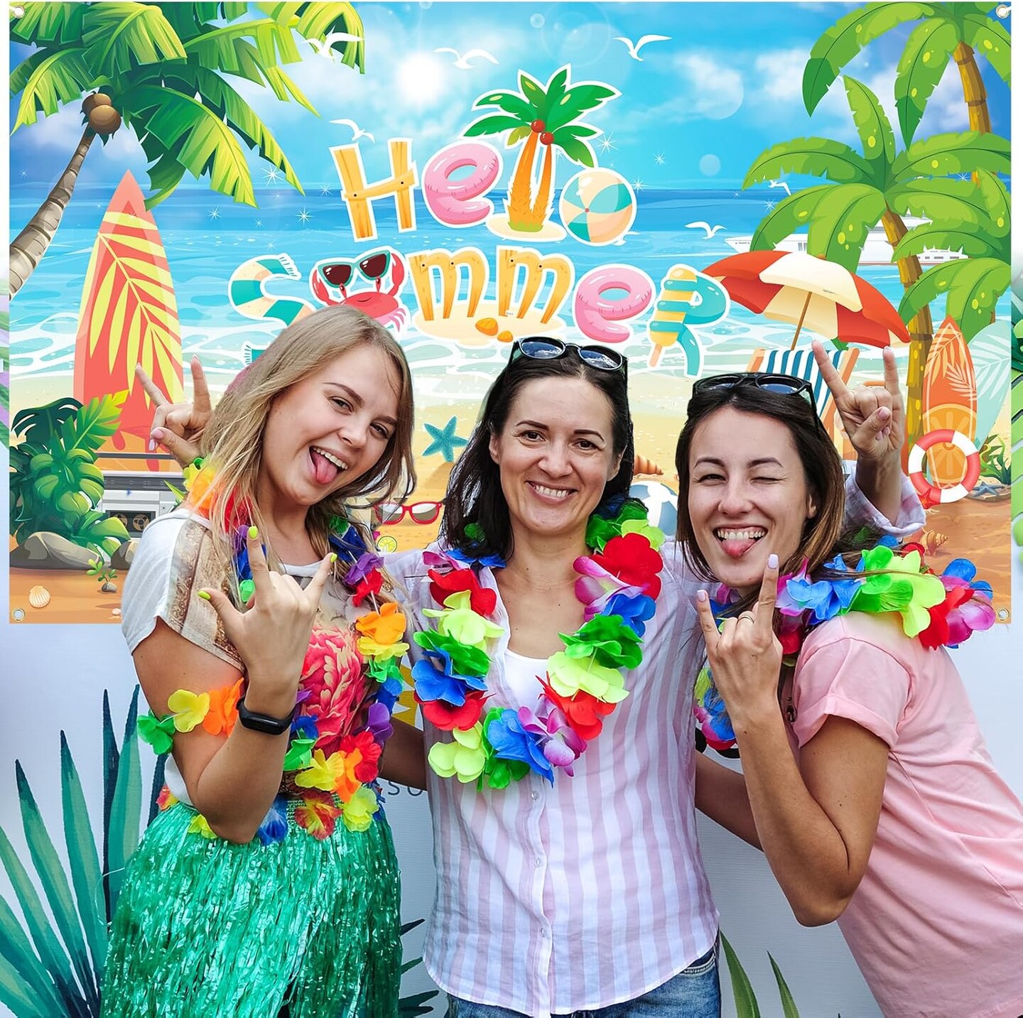 Hello Summer Beach Photo Backdrop, Schools Out for Summer Backdrop, End of School Year Party Decorations, 71 x 43 Inch