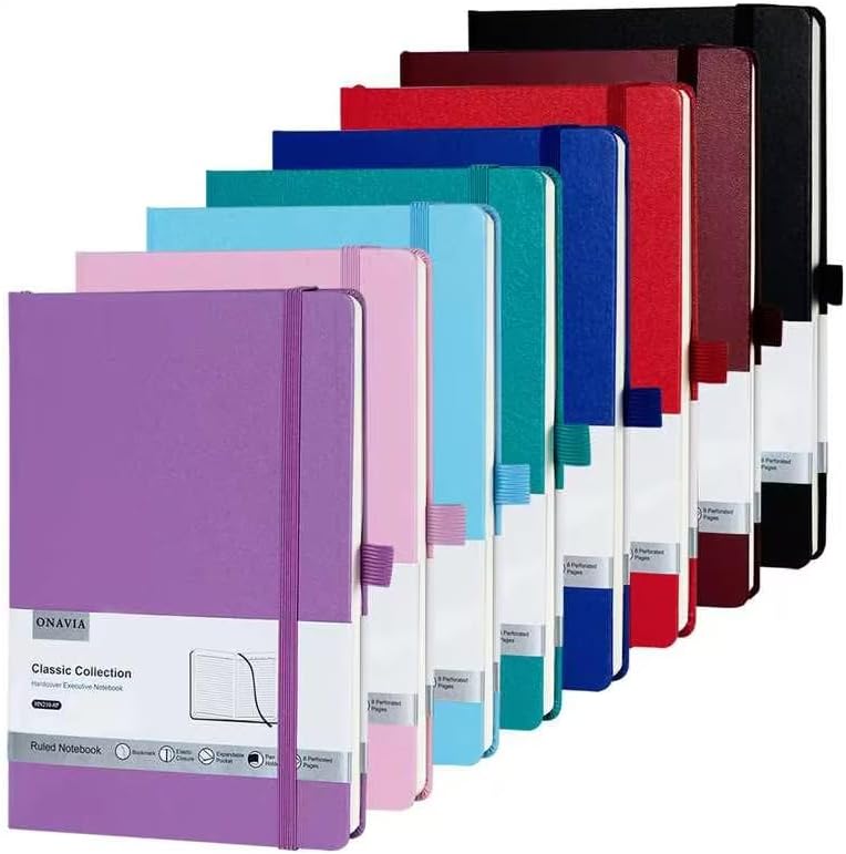 8 Pack Lined Journal Notebooks for Work, Travel, College, (A5 Size 100 GSM Thick Paper) - Classic Ruled, Hardcover Notepad for Writing 160 Pages