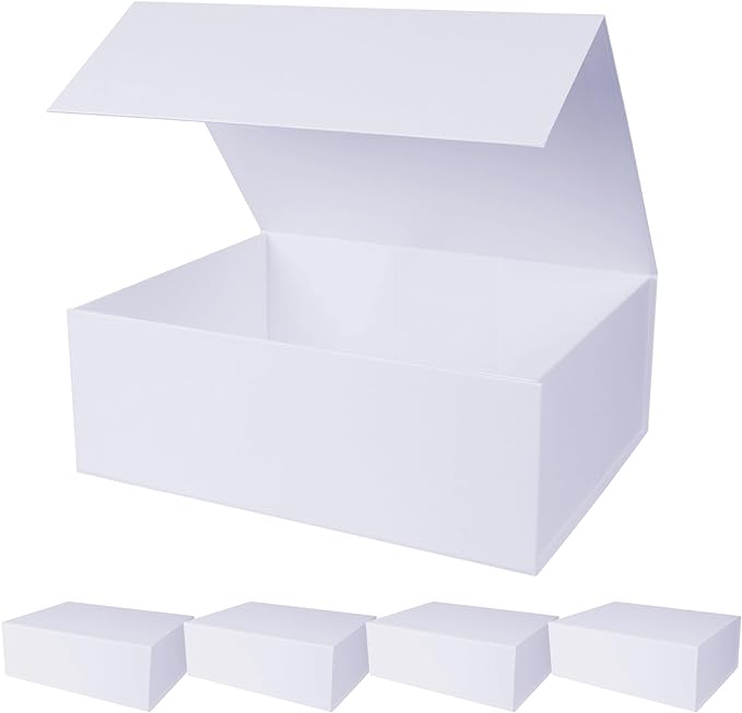 5 Pack White Magnetic Gift Boxes with Lids 13.8x9x4.3 in, Large Bridesmaid Groomsman Proposal Box, Rectangle Collapsible Box for Present Graduation Birthday Wedding Storage,1 Count (Pack of 5)
