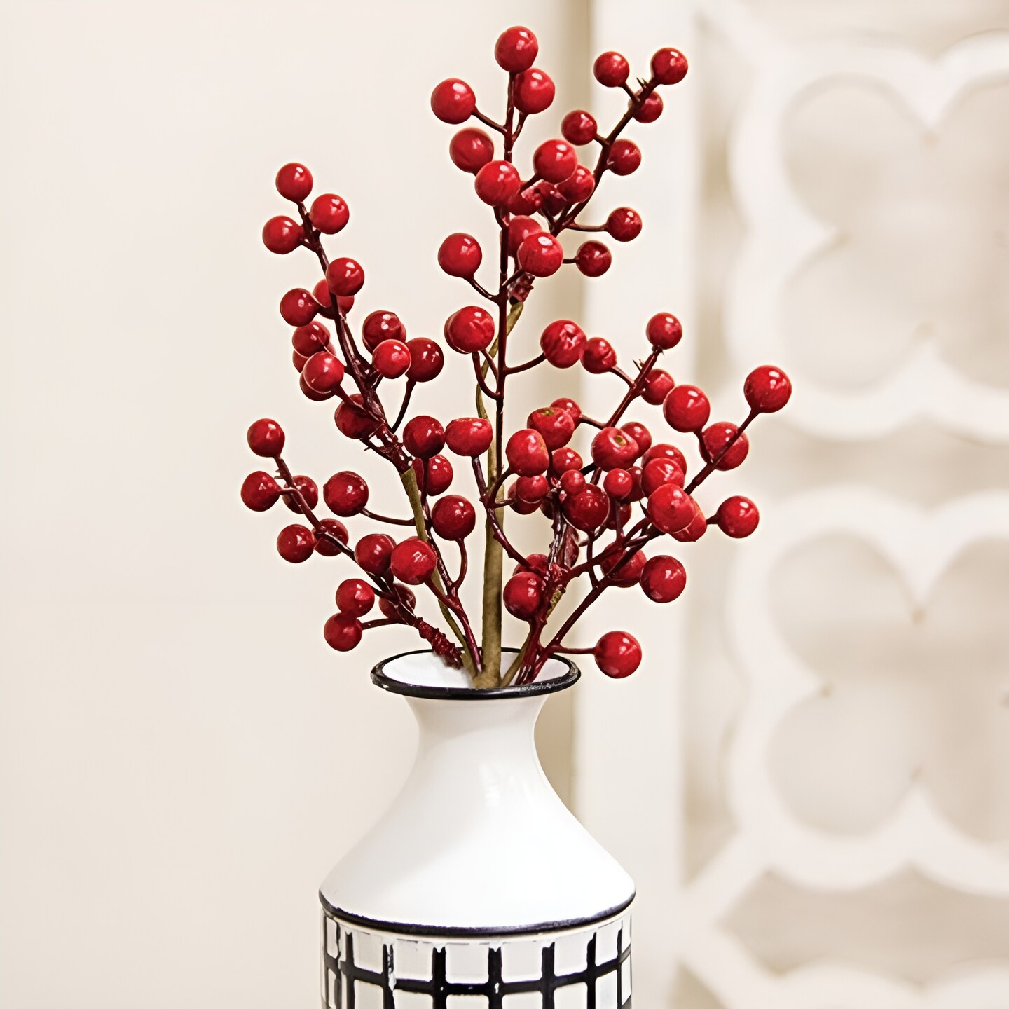 Winter Gooseberry Floral Pick with Red Berries for Vase and Home Decor