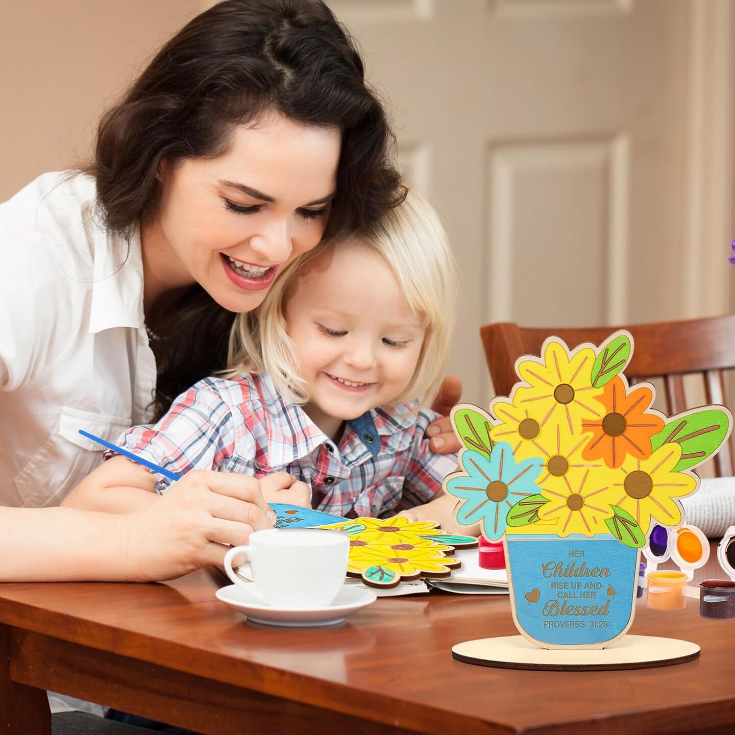 30 Set Spring Religious Mother&#x27;s Day Flowers Crafts Wooden Flower Card Painting Coloring Craft DIY Flower Religious Wooden Sign for Sunday School Activities Mother&#x27;s Day Church Gift Craft