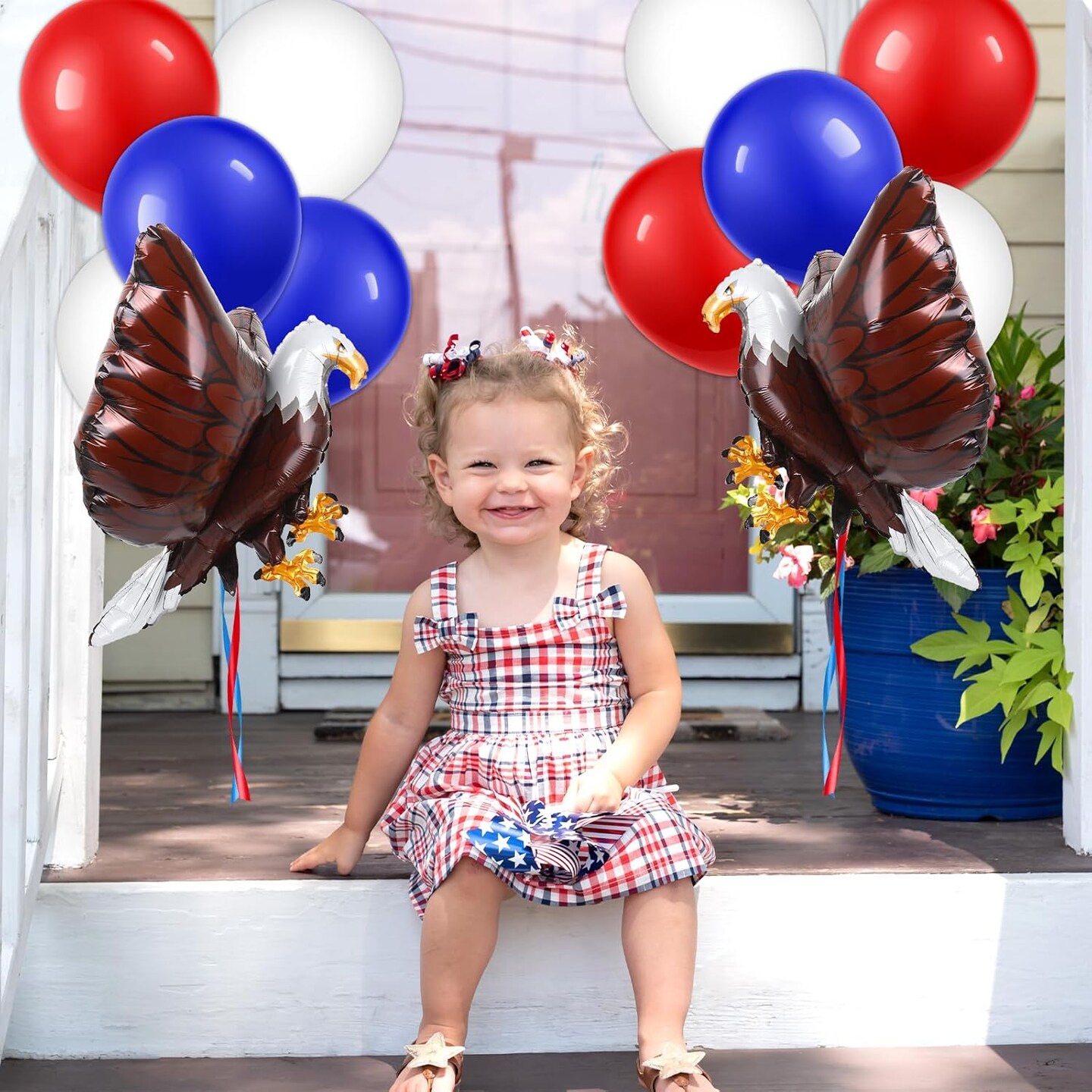 63Pcs Patriotic Balloons Set 3D Giant Eagle Foil Balloon 4th of July Red Blue White Latex Balloons with Ribbon for Independence Day Veterans Day Decor